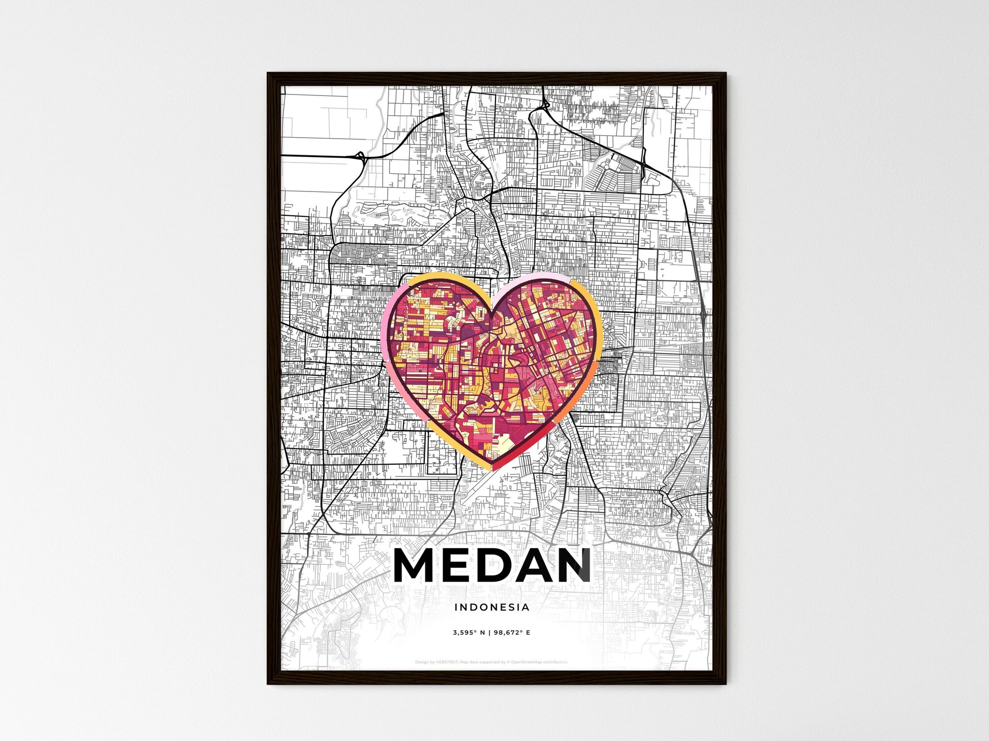 MEDAN INDONESIA minimal art map with a colorful icon. Where it all began, Couple map gift. Style 2
