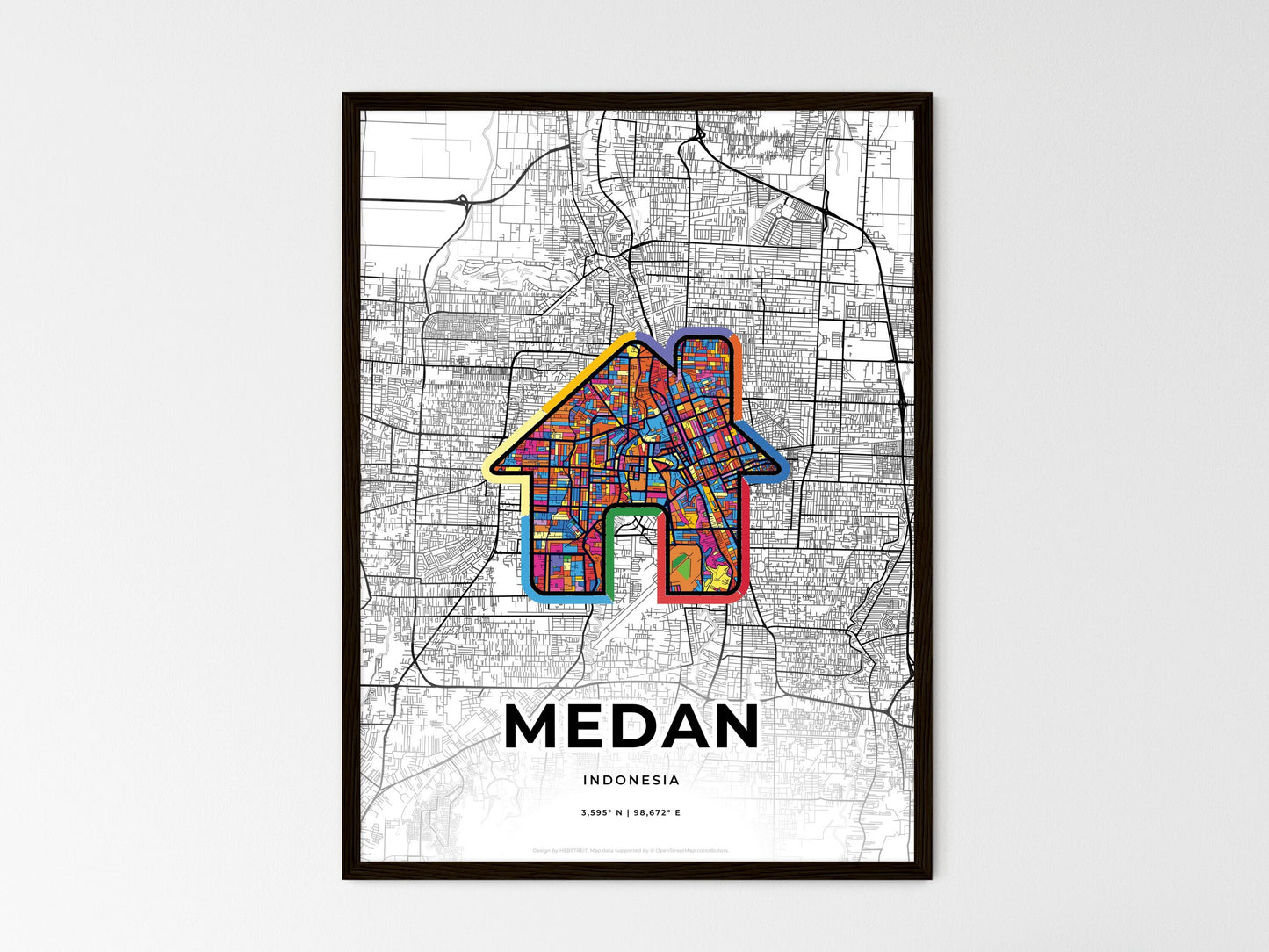 MEDAN INDONESIA minimal art map with a colorful icon. Where it all began, Couple map gift. Style 3