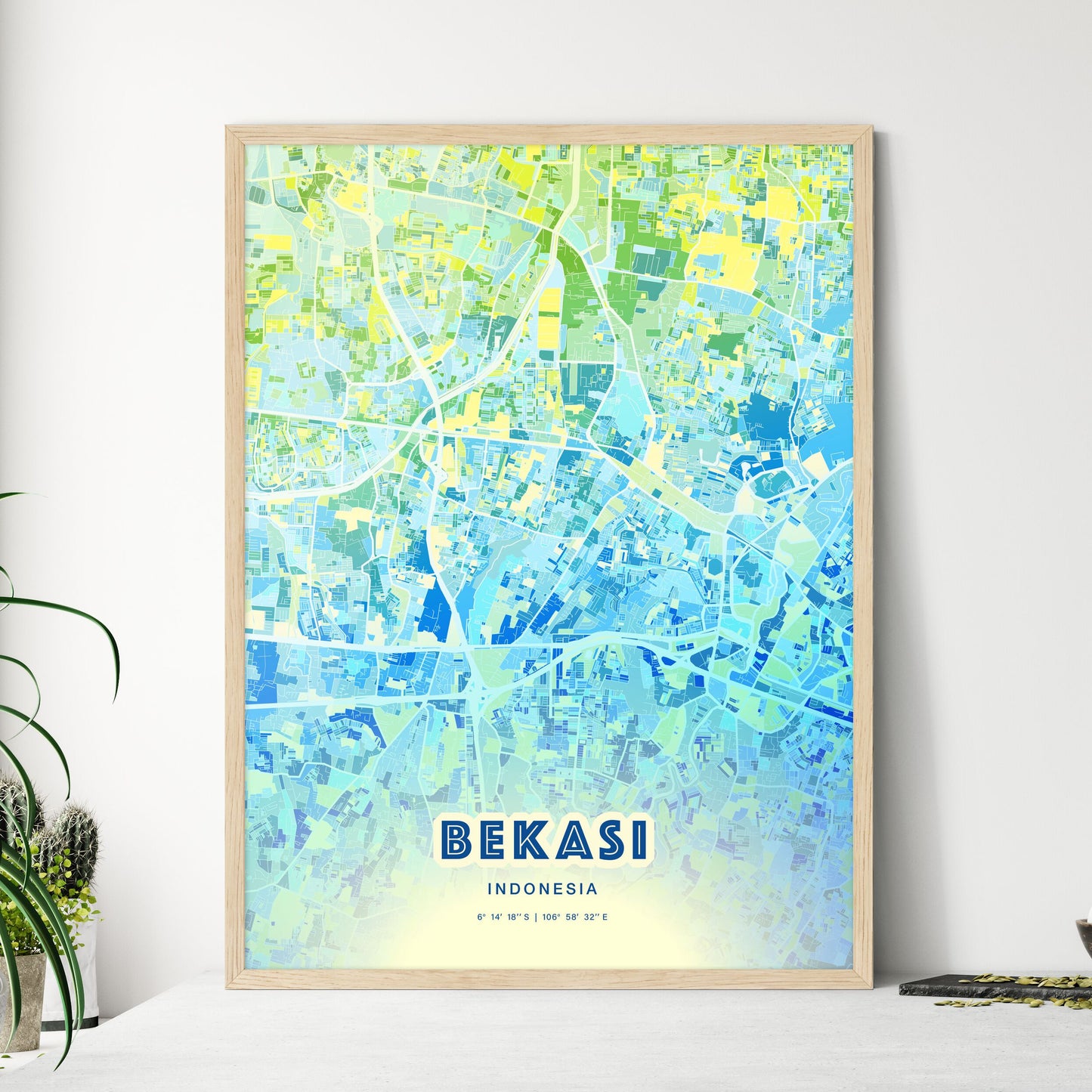 Colorful BEKASI INDONESIA Fine Art Map Cool Blue