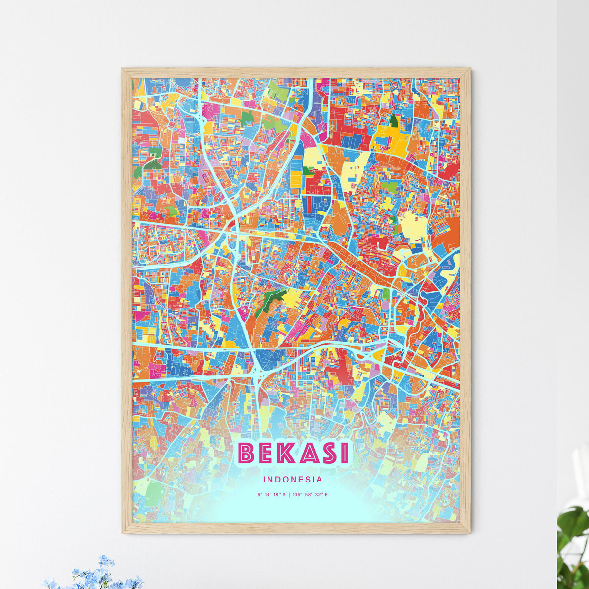 Colorful BEKASI INDONESIA Fine Art Map Crazy Colors