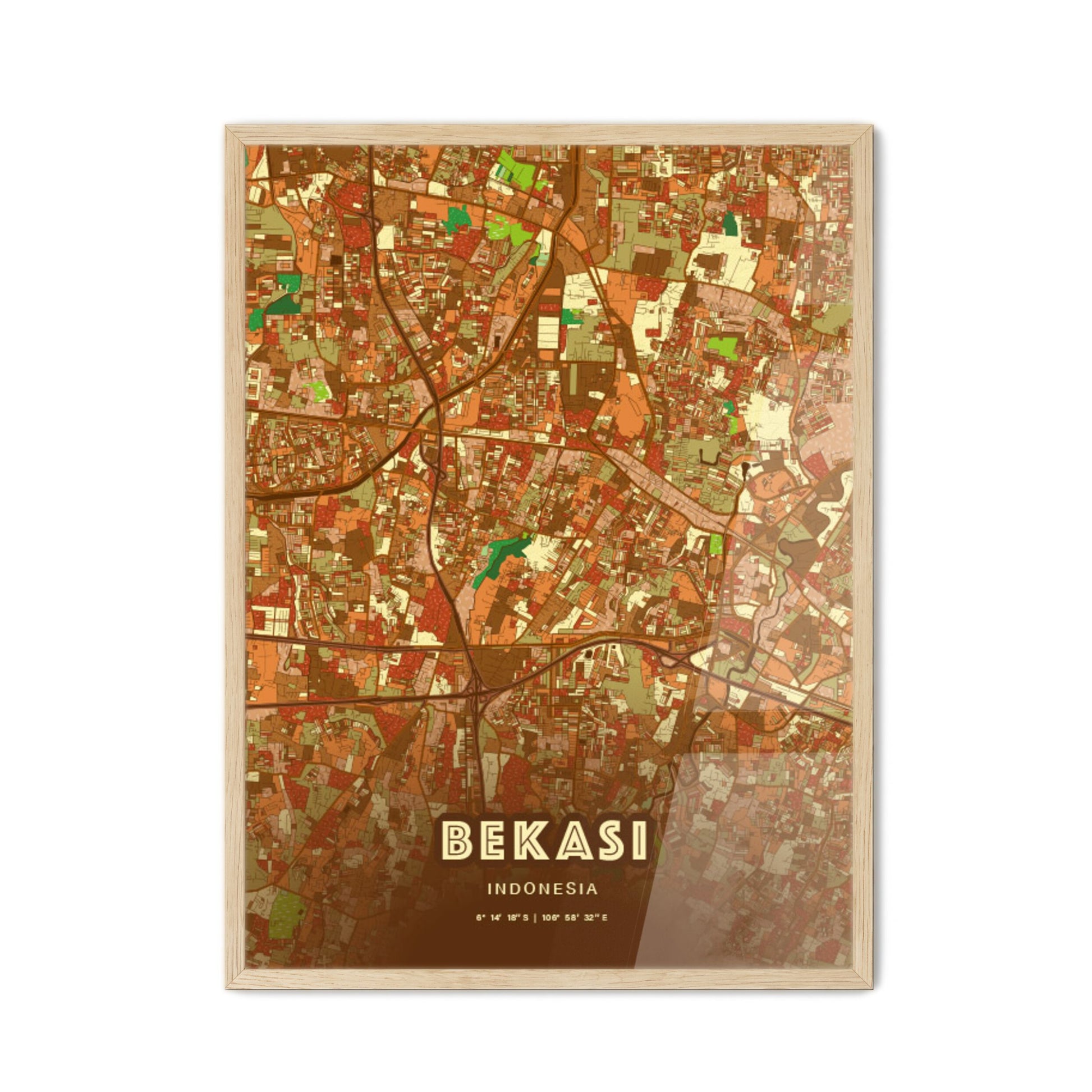 Colorful BEKASI INDONESIA Fine Art Map Farmhouse