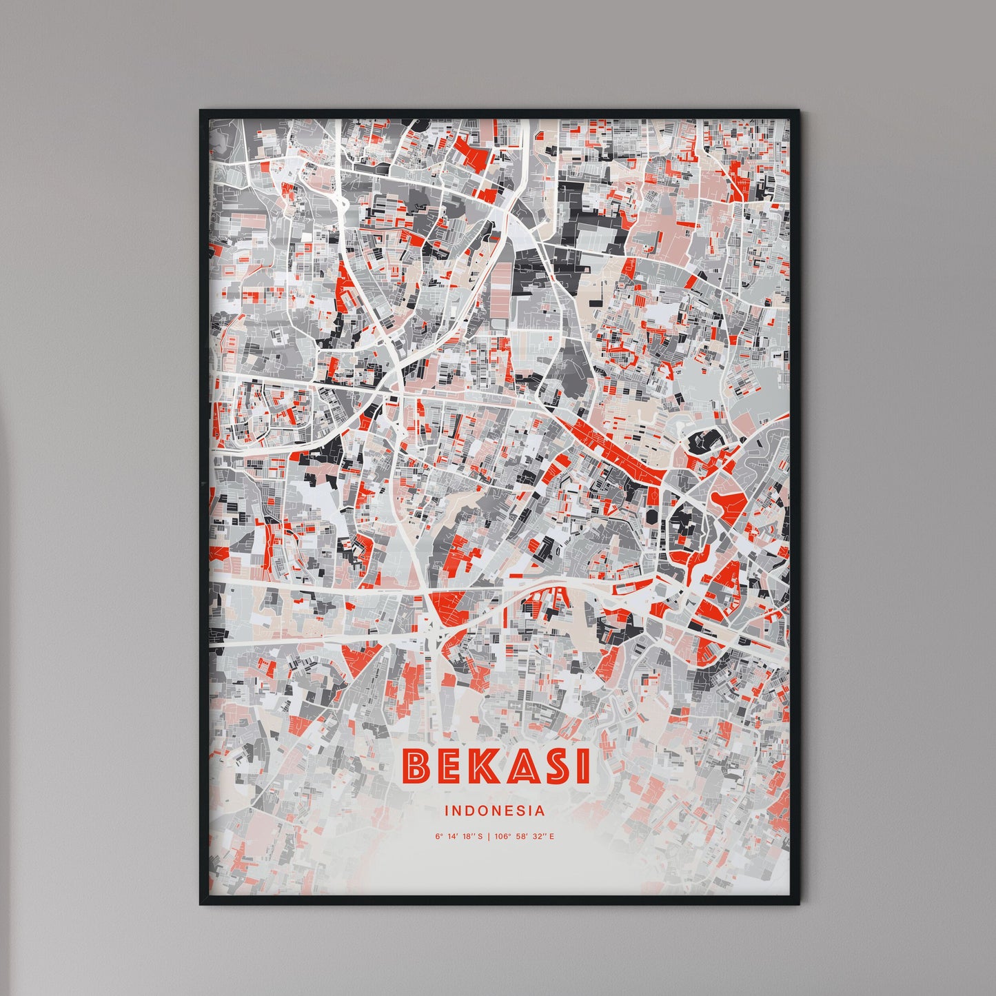 Colorful BEKASI INDONESIA Fine Art Map Modern