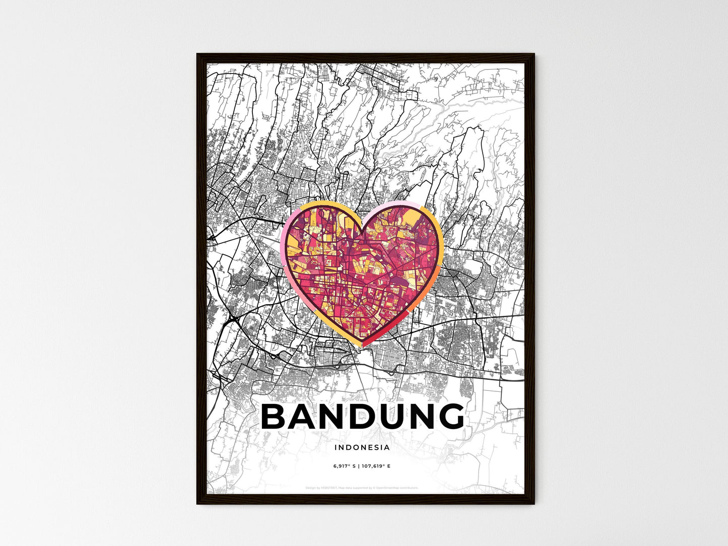 BANDUNG INDONESIA minimal art map with a colorful icon. Where it all began, Couple map gift. Style 2