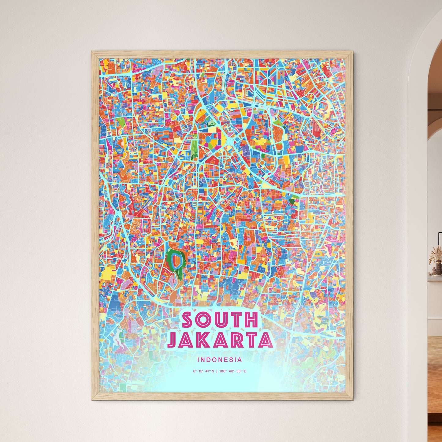 Colorful SOUTH JAKARTA INDONESIA Fine Art Map Crazy Colors