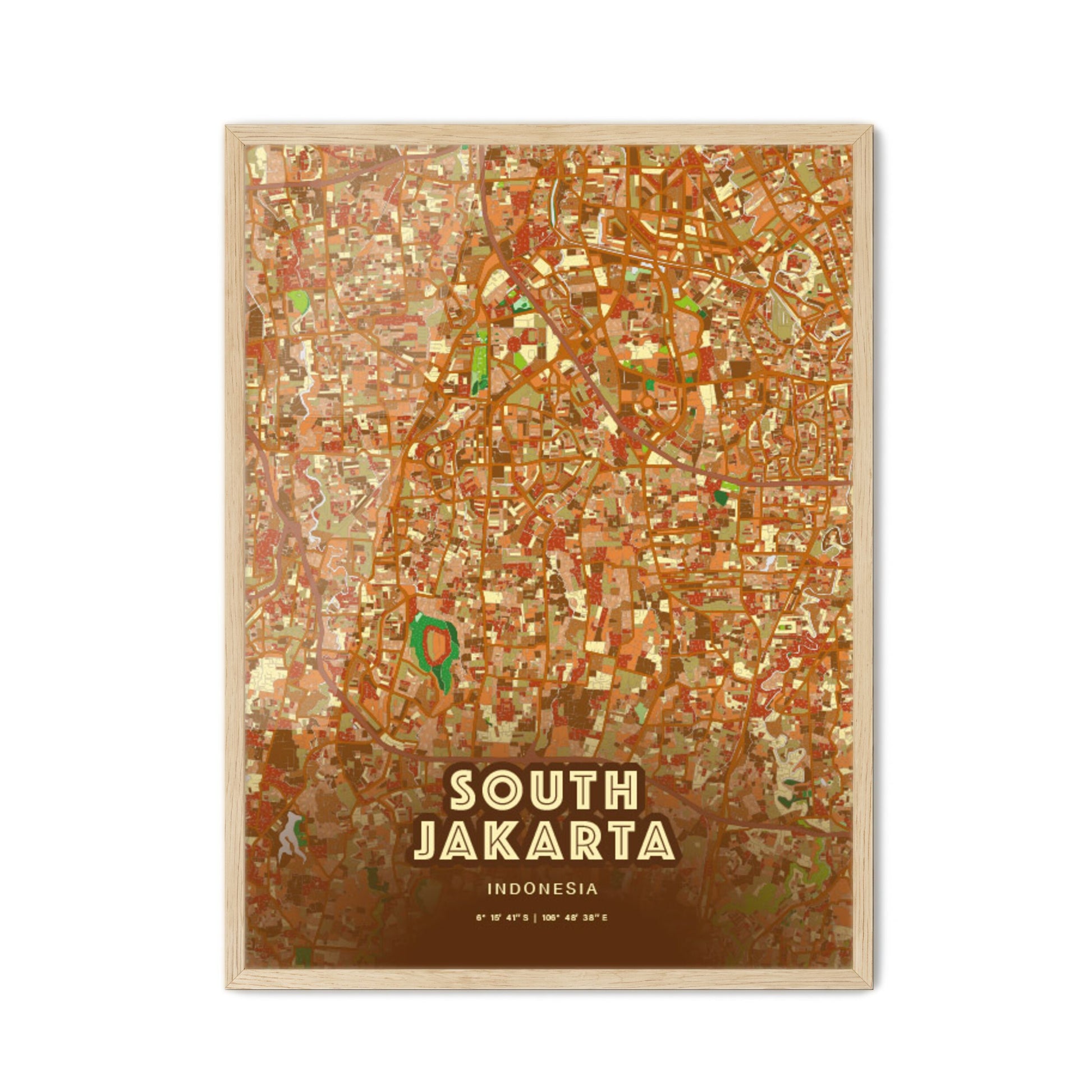 Colorful SOUTH JAKARTA INDONESIA Fine Art Map Farmhouse