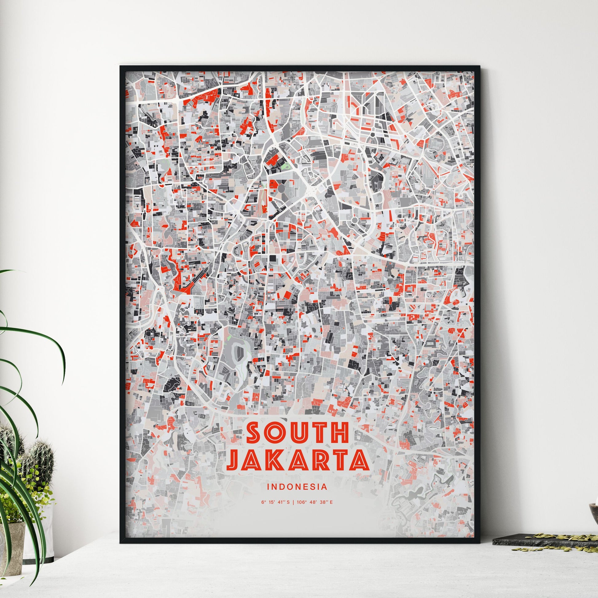Colorful SOUTH JAKARTA INDONESIA Fine Art Map Modern