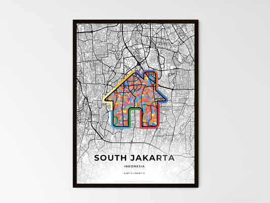 South Jakarta Indonesia wedding art map with home icon