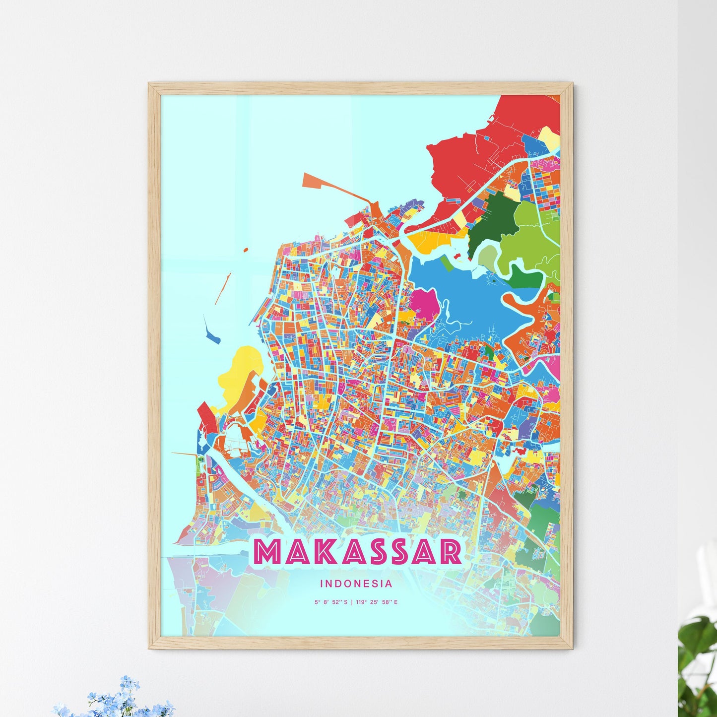 Colorful MAKASSAR INDONESIA Fine Art Map Crazy Colors