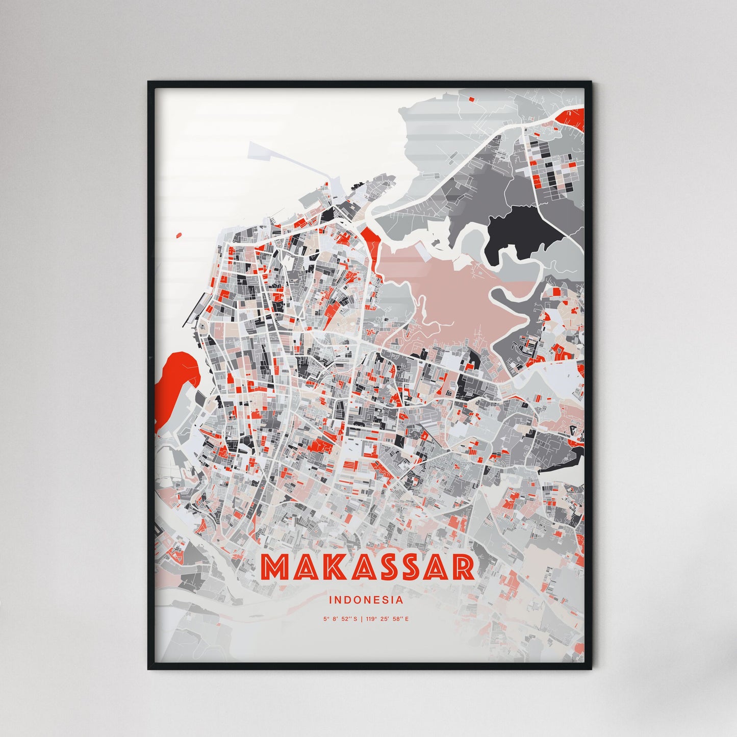 Colorful MAKASSAR INDONESIA Fine Art Map Modern