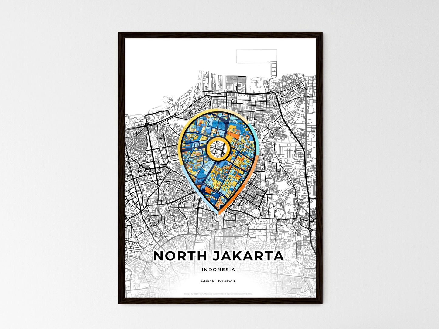 NORTH JAKARTA INDONESIA minimal art map with a colorful icon. Style 1