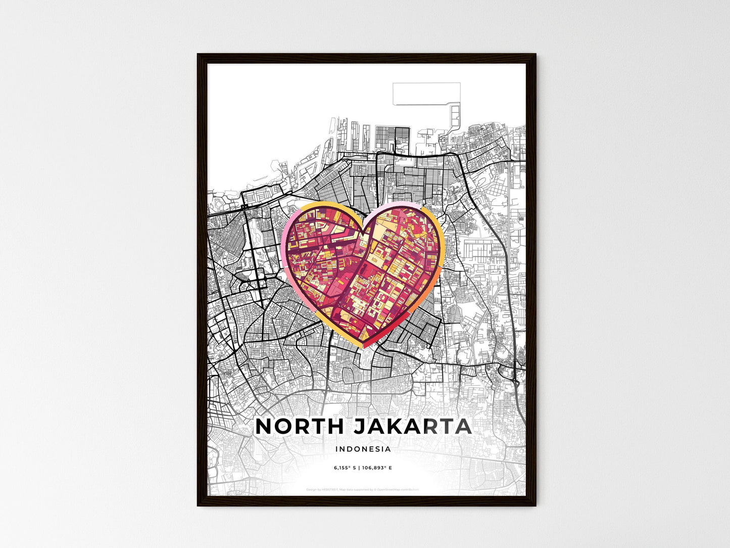 NORTH JAKARTA INDONESIA minimal art map with a colorful icon. Style 2