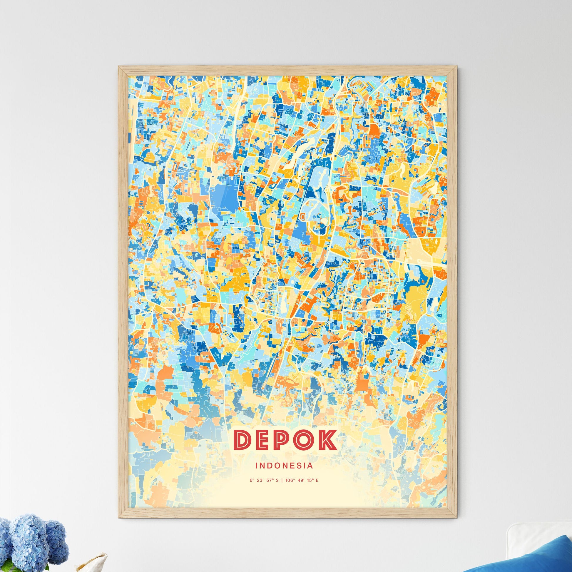 Colorful DEPOK INDONESIA Fine Art Map Blue Orange