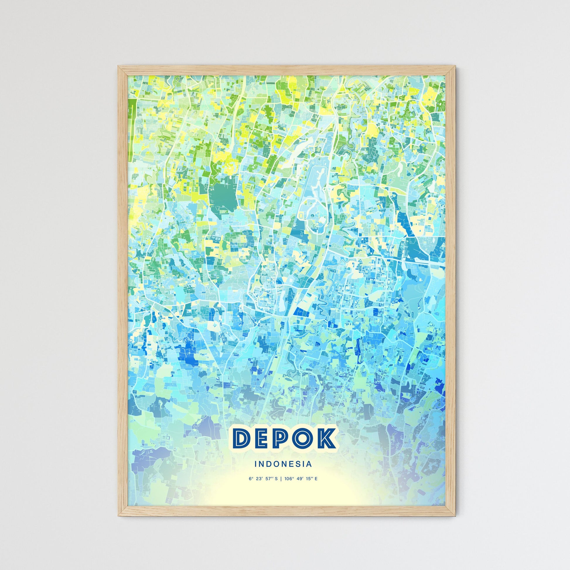 Colorful DEPOK INDONESIA Fine Art Map Cool Blue