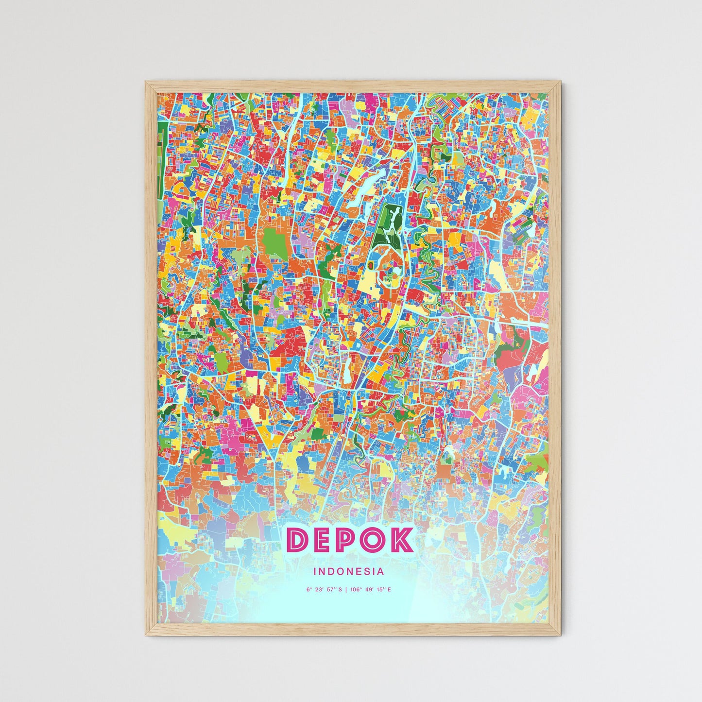Colorful DEPOK INDONESIA Fine Art Map Crazy Colors