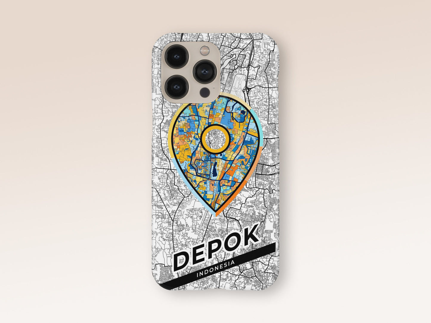 Depok Indonesia slim phone case with colorful icon. Birthday, wedding or housewarming gift. Couple match cases. 1