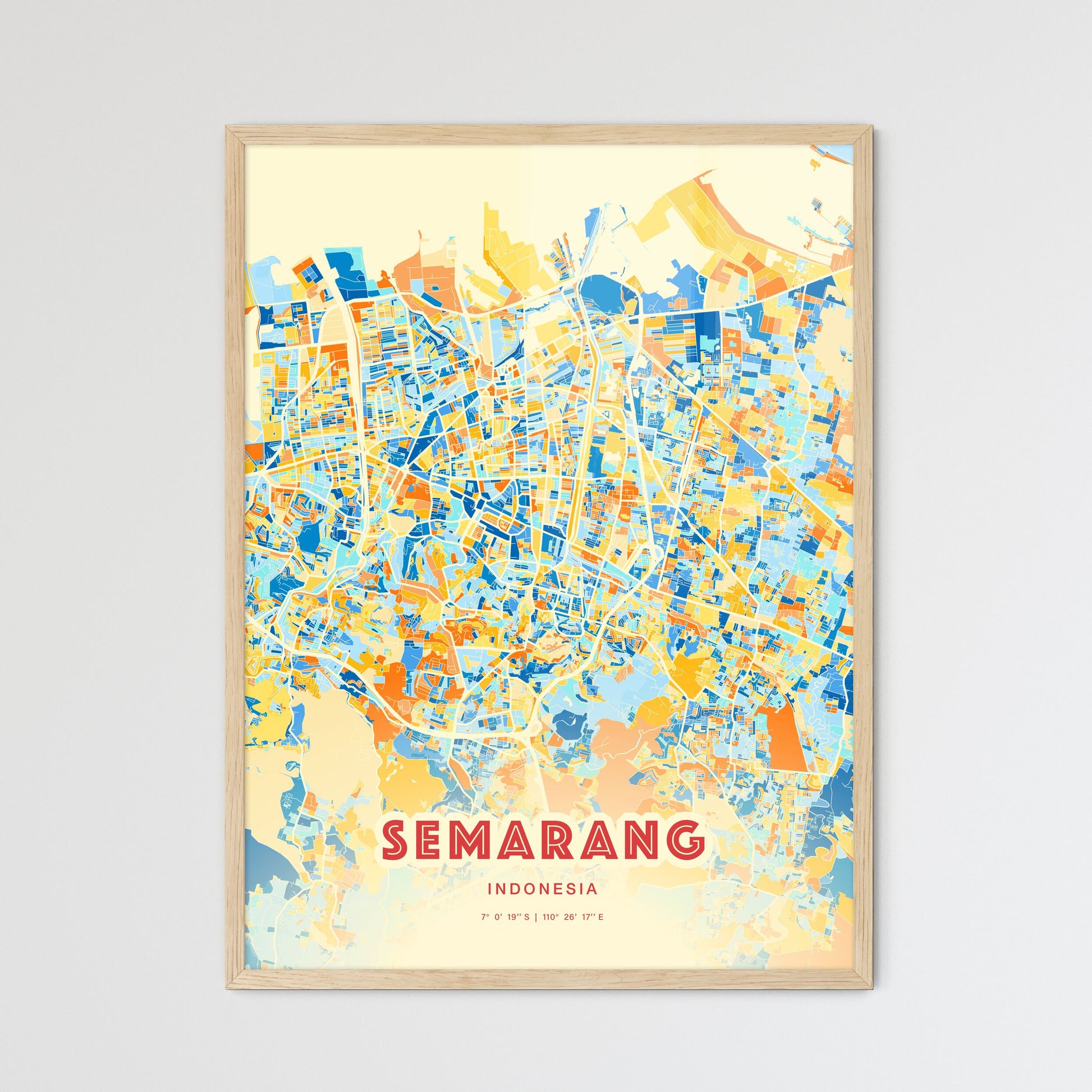 Colorful SEMARANG INDONESIA Fine Art Map Blue Orange