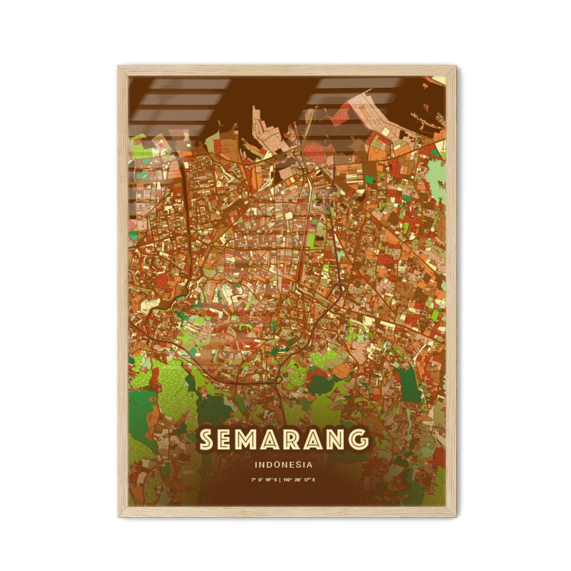 Colorful SEMARANG INDONESIA Fine Art Map Farmhouse