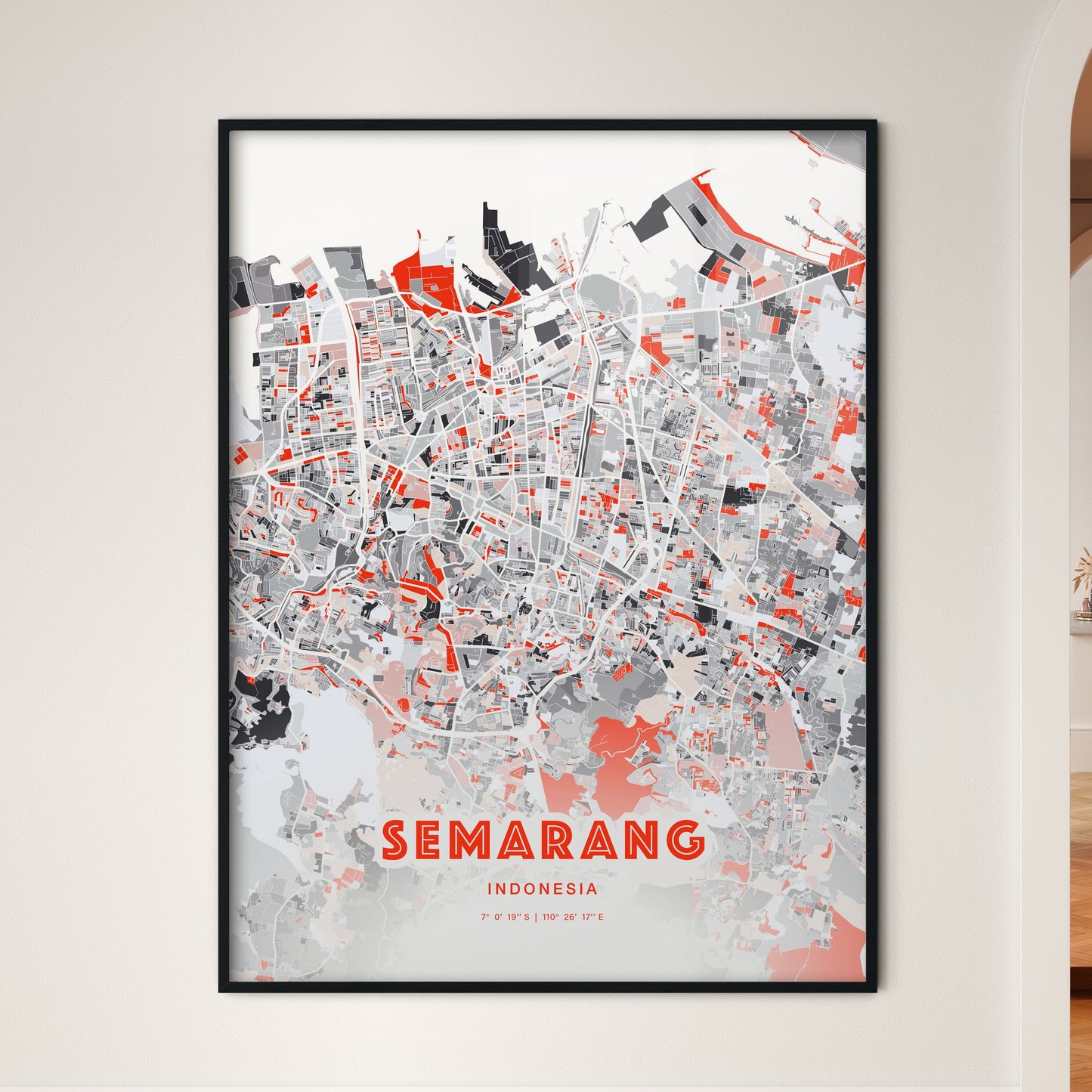 Colorful SEMARANG INDONESIA Fine Art Map Modern