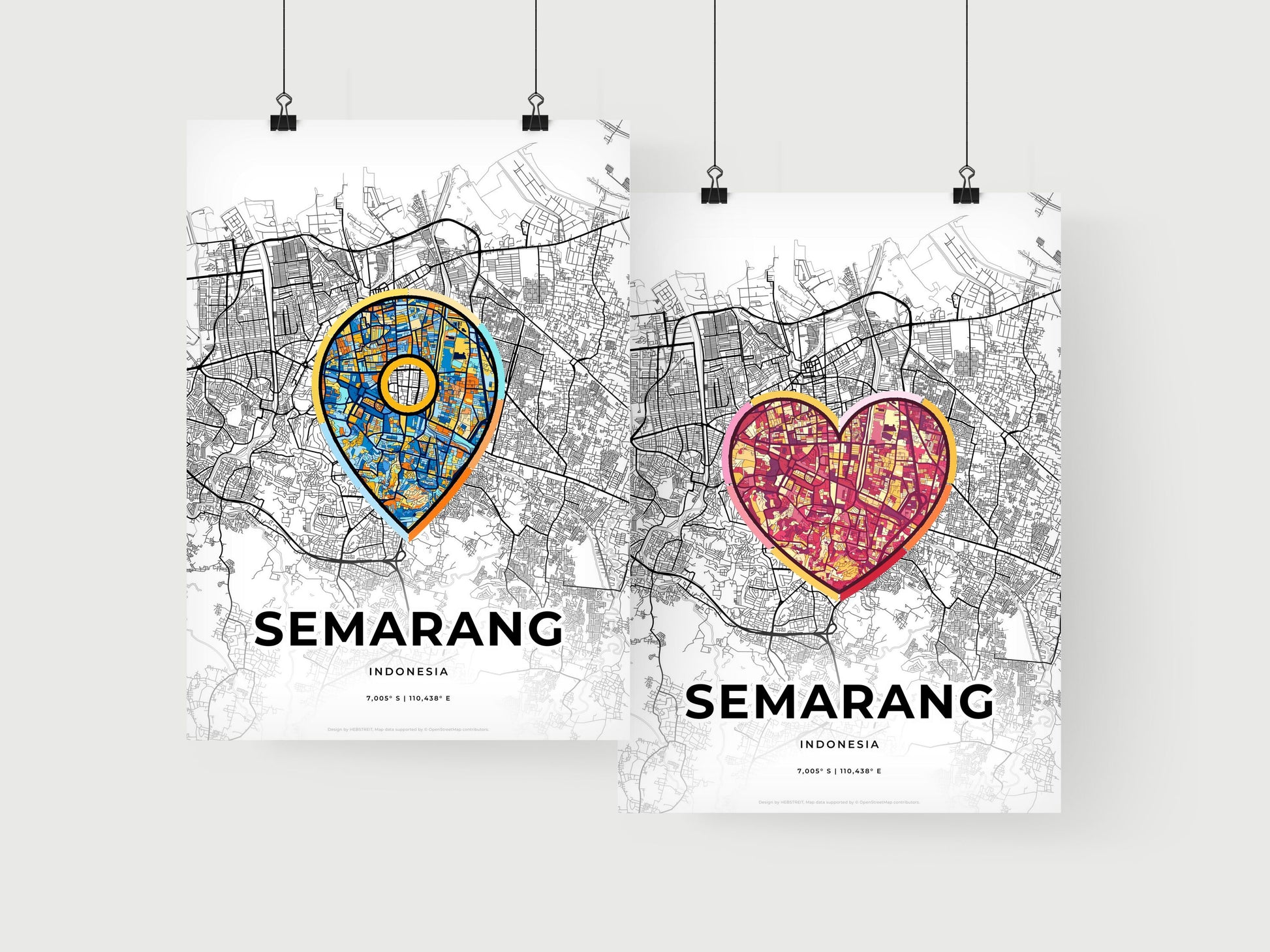 SEMARANG INDONESIA minimal art map with a colorful icon.