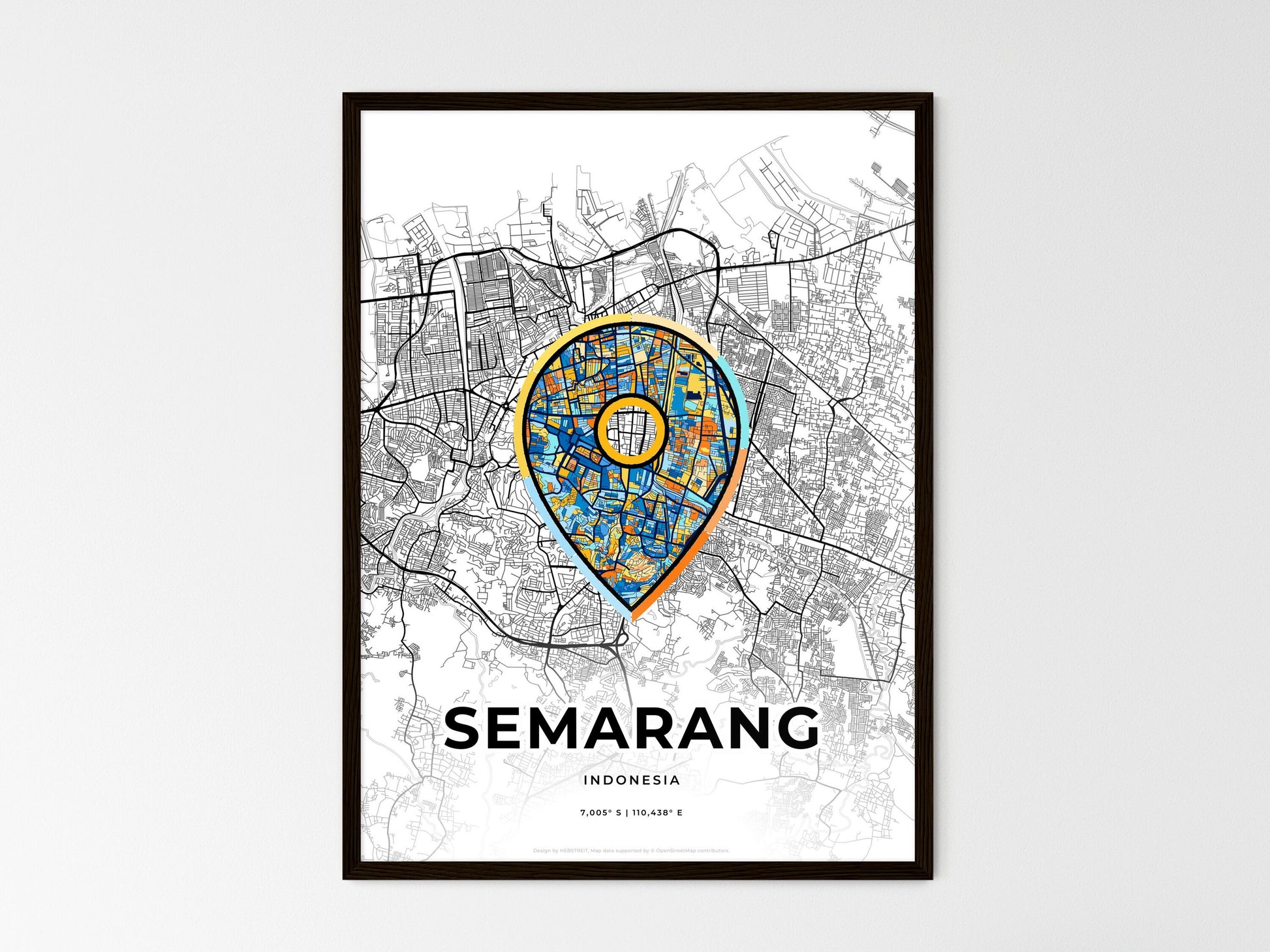SEMARANG INDONESIA minimal art map with a colorful icon. Style 1