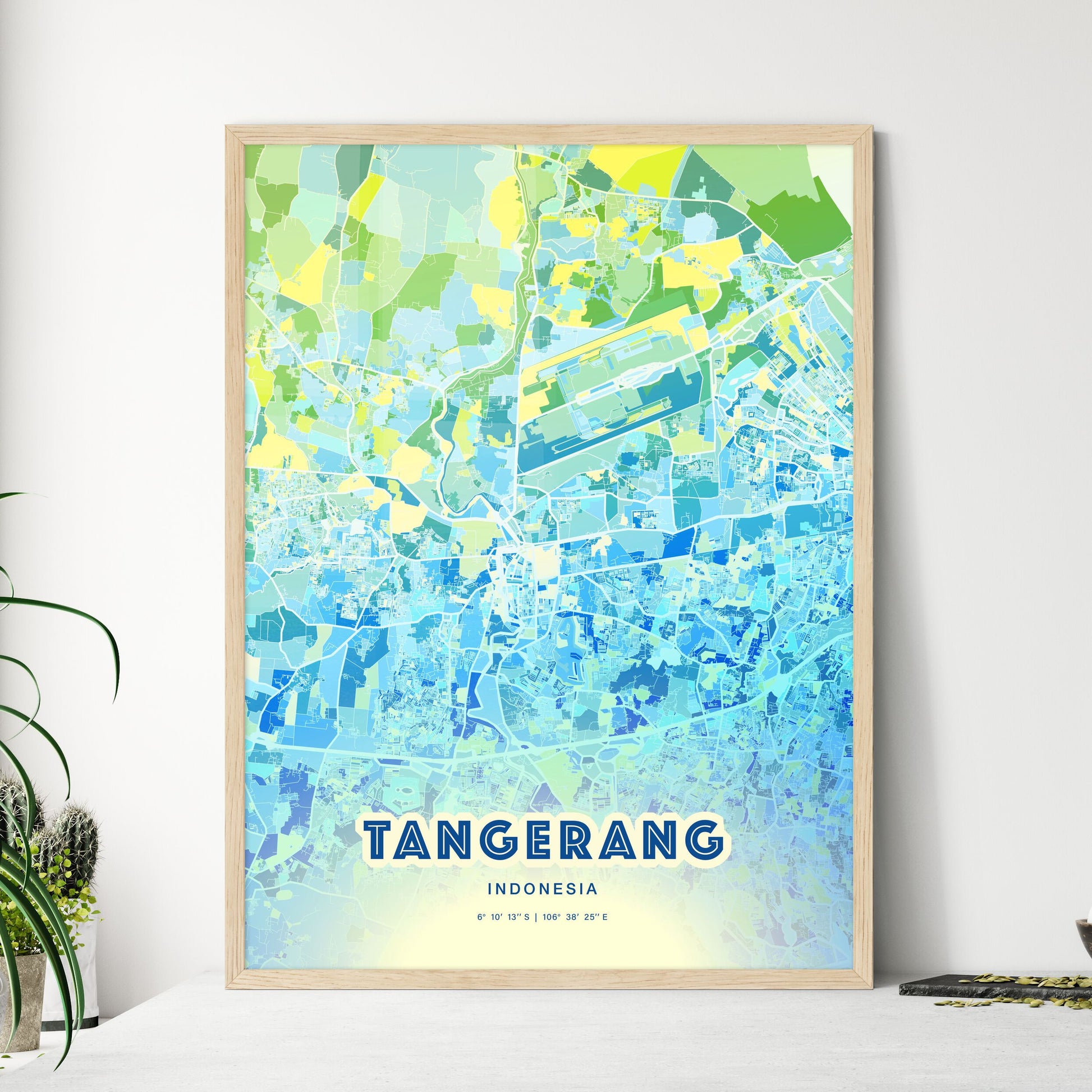 Colorful TANGERANG INDONESIA Fine Art Map Cool Blue