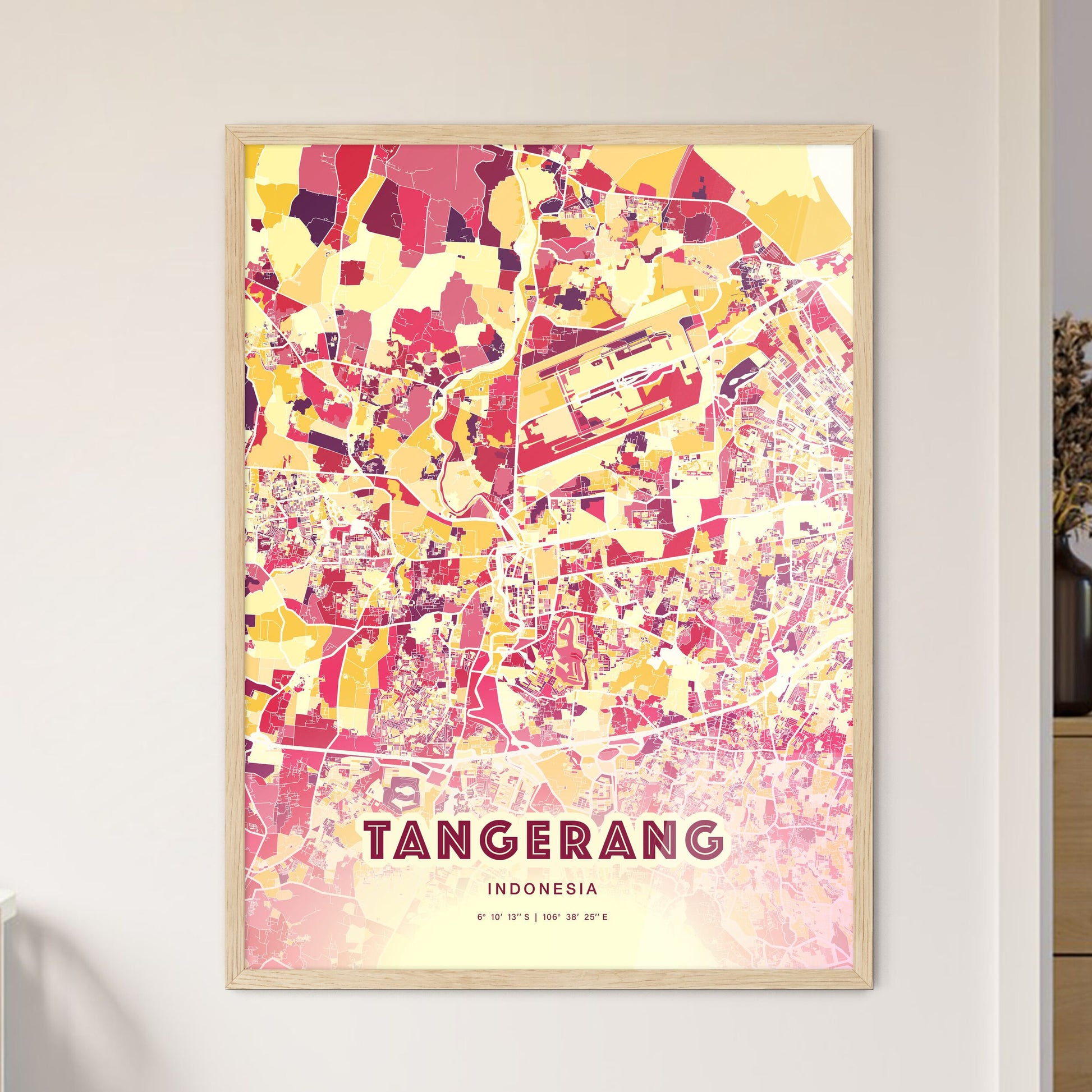 Colorful TANGERANG INDONESIA Fine Art Map Hot Red