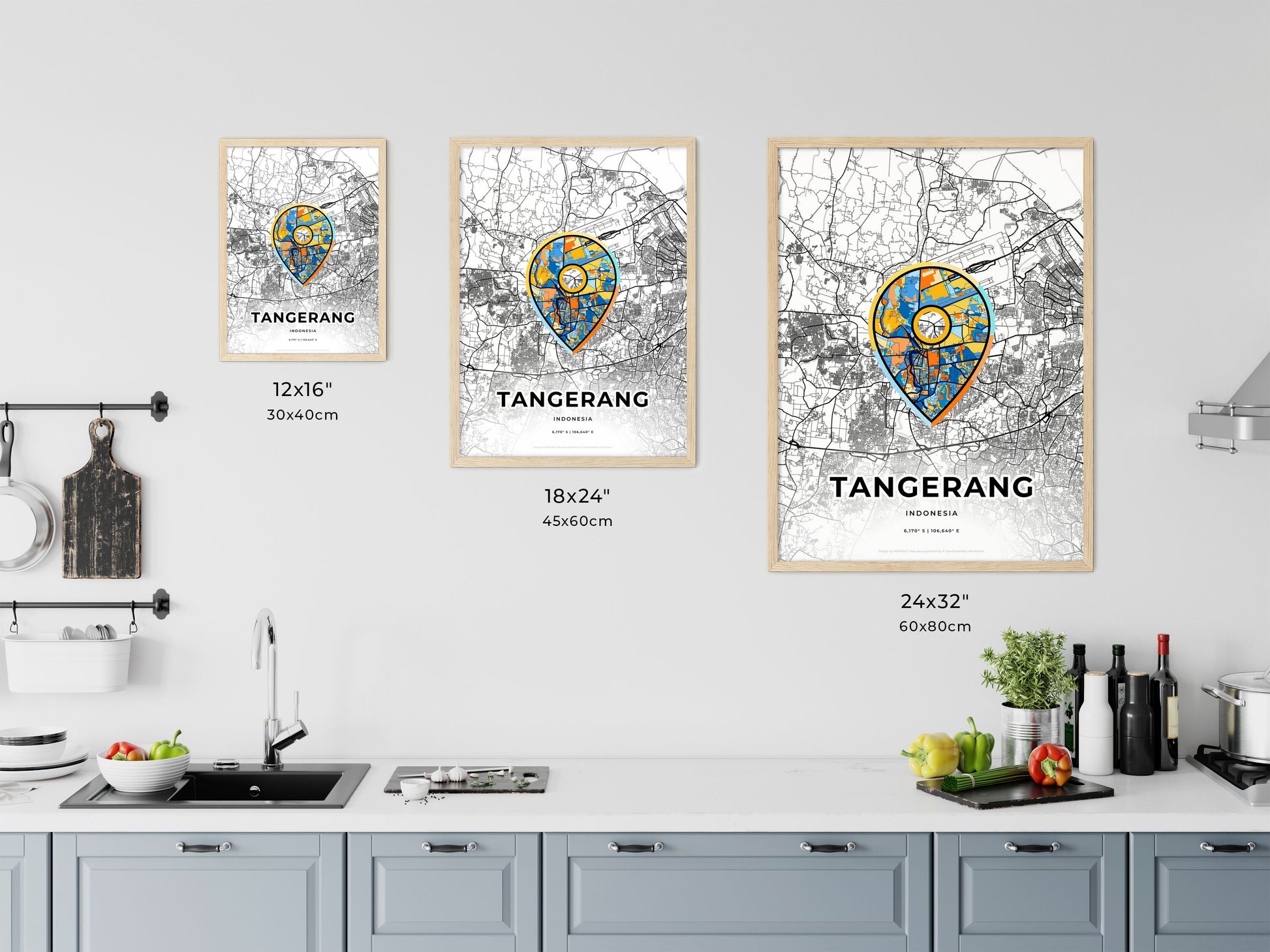 TANGERANG INDONESIA minimal art map with a colorful icon.