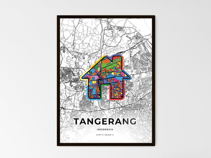 TANGERANG INDONESIA minimal art map with a colorful icon. Style 3