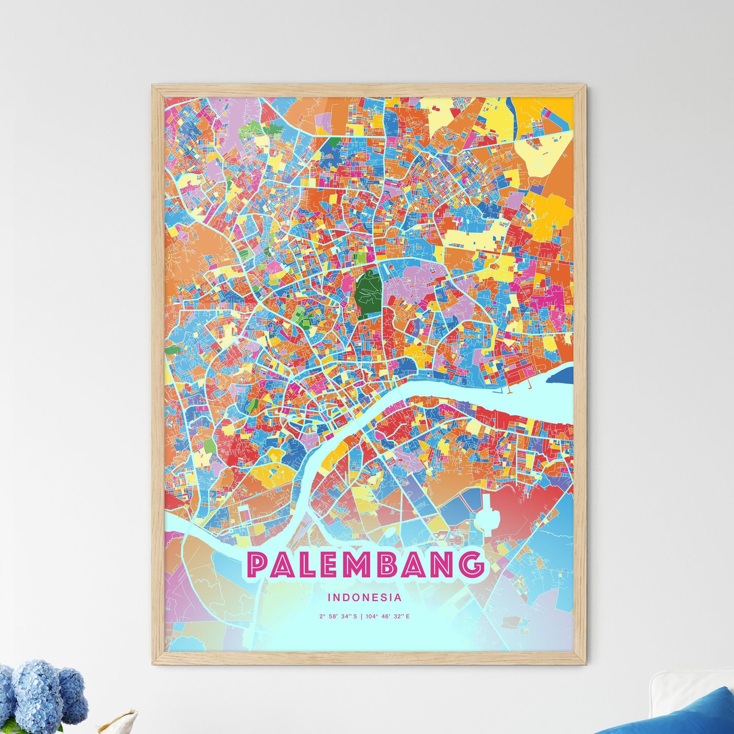Colorful PALEMBANG INDONESIA Fine Art Map Crazy Colors