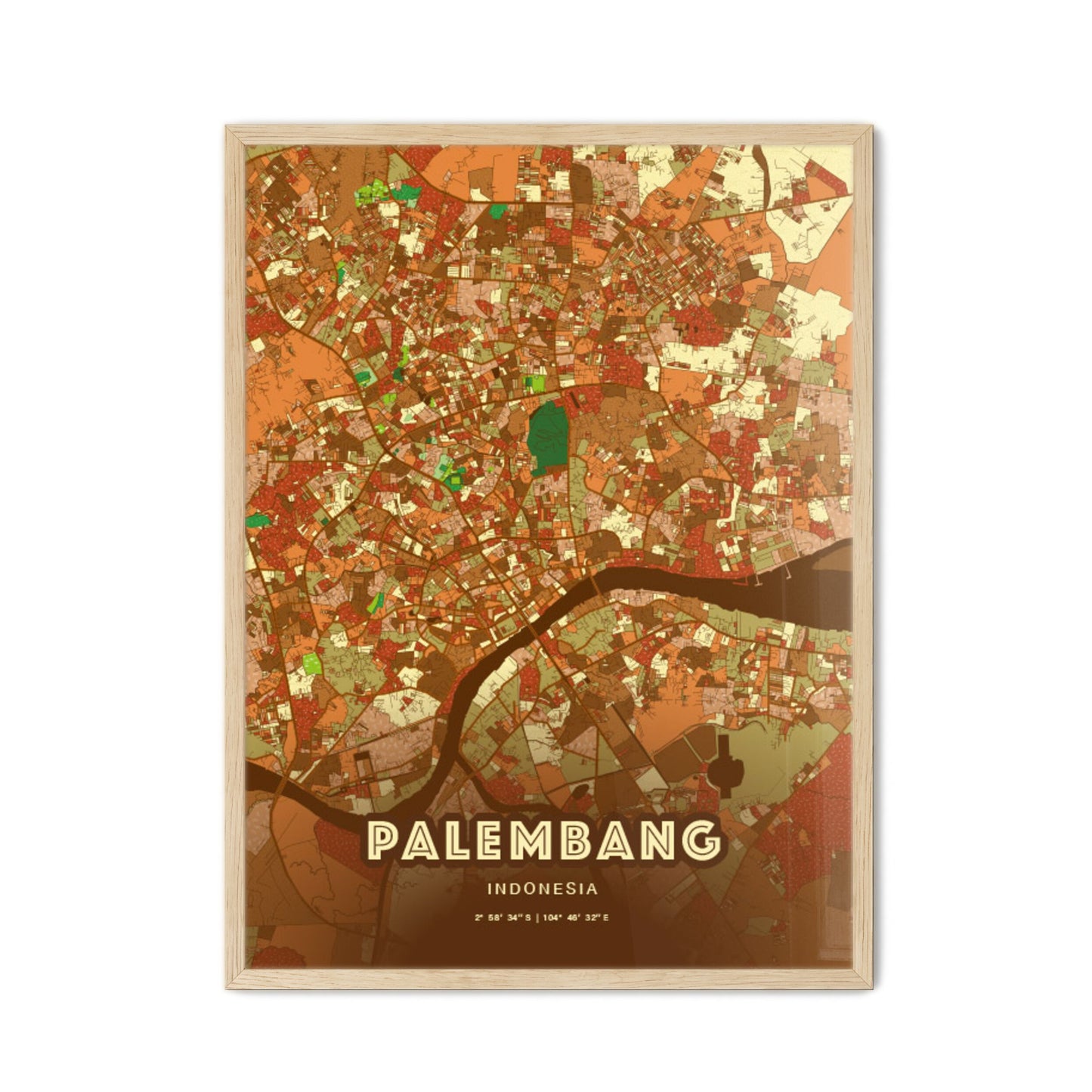 Colorful PALEMBANG INDONESIA Fine Art Map Farmhouse