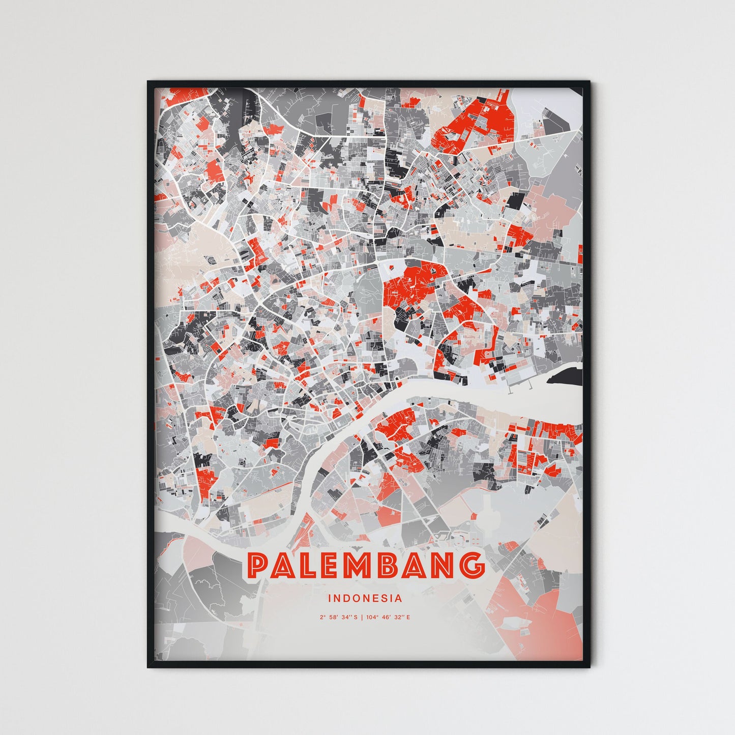 Colorful PALEMBANG INDONESIA Fine Art Map Modern