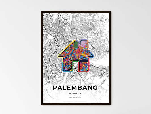 Palembang Indonesia wedding art map with home icon