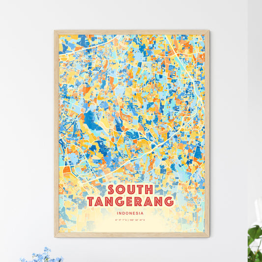 Colorful SOUTH TANGERANG INDONESIA Fine Art Map Blue Orange