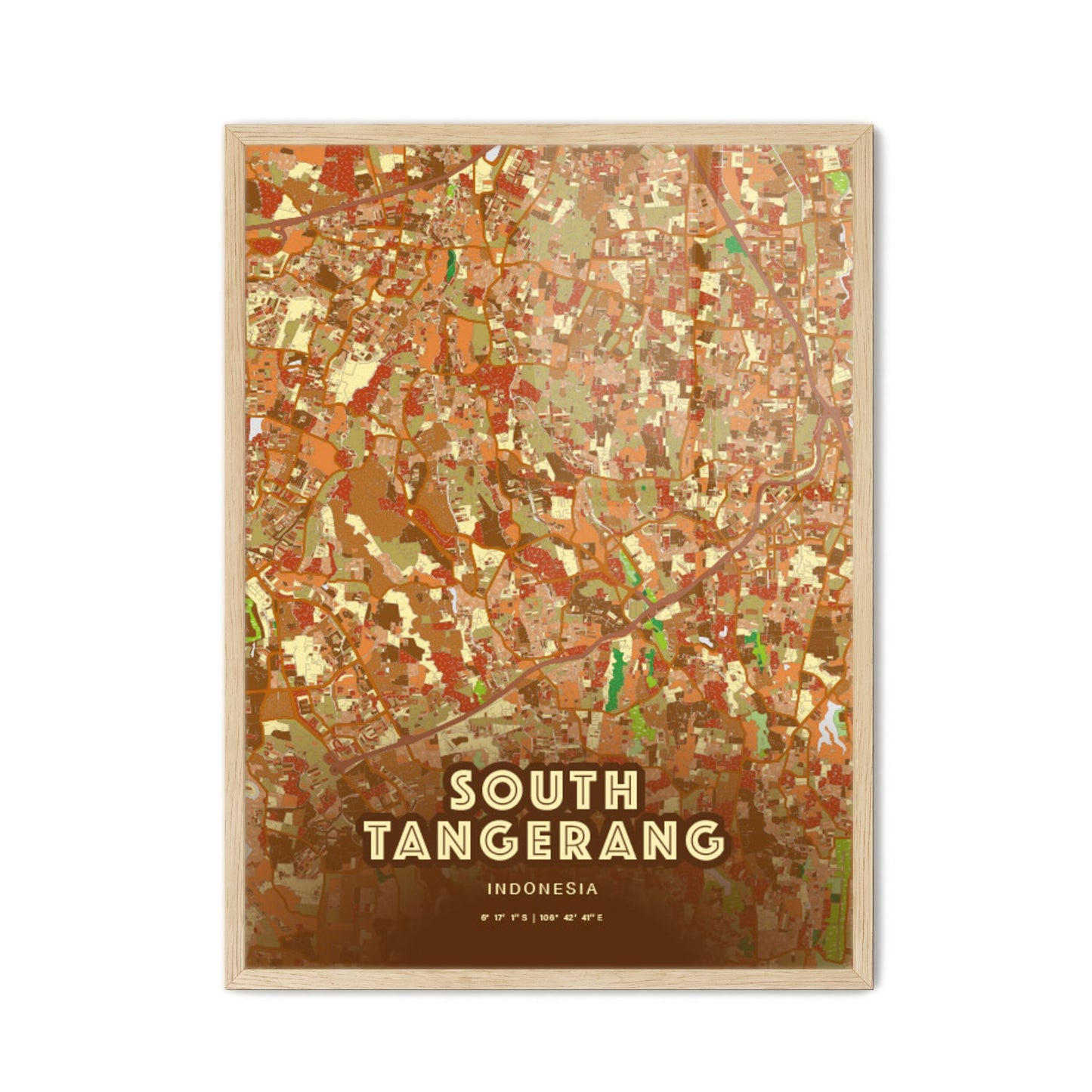 Colorful SOUTH TANGERANG INDONESIA Fine Art Map Farmhouse