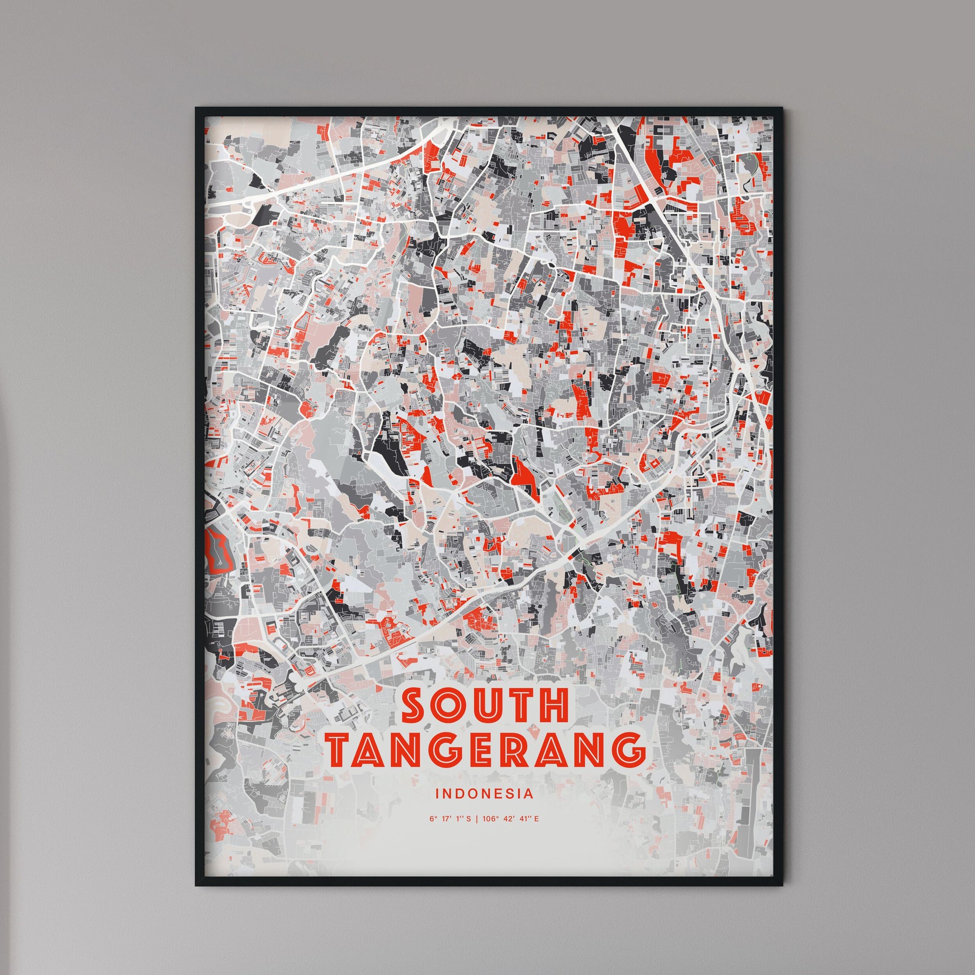 Colorful SOUTH TANGERANG INDONESIA Fine Art Map Modern