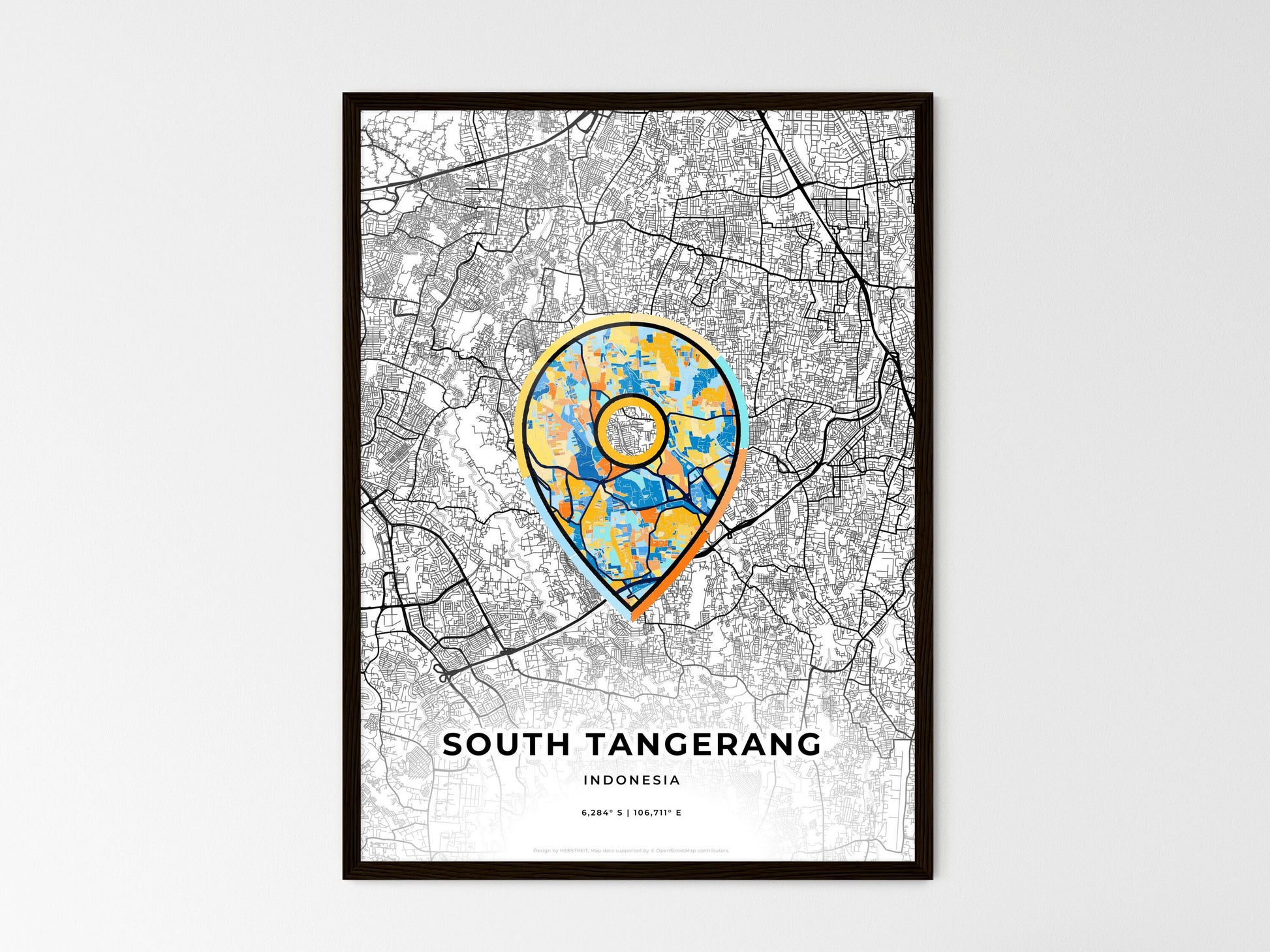 SOUTH TANGERANG INDONESIA minimal art map with a colorful icon. Style 1