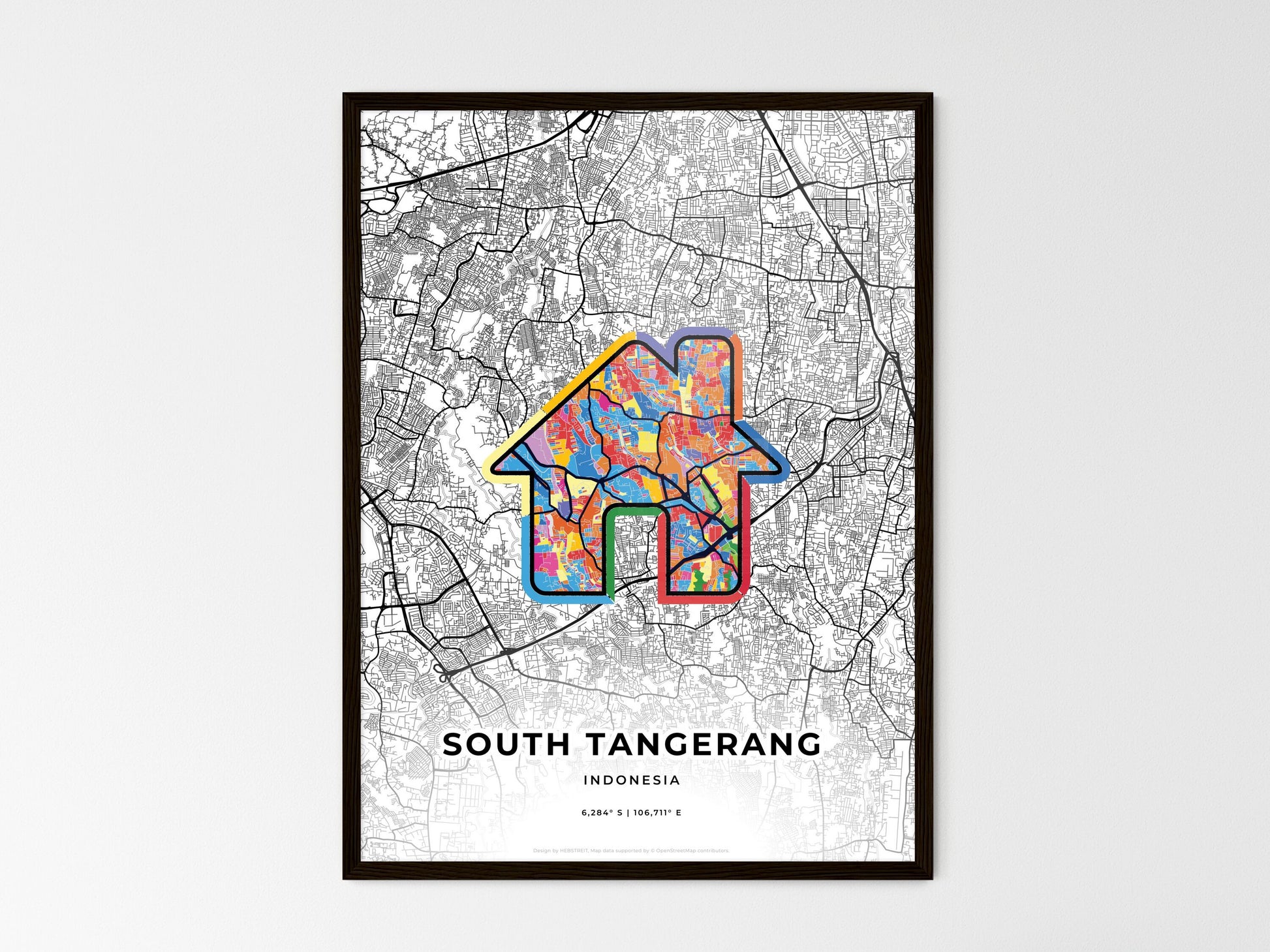 SOUTH TANGERANG INDONESIA minimal art map with a colorful icon. Style 3