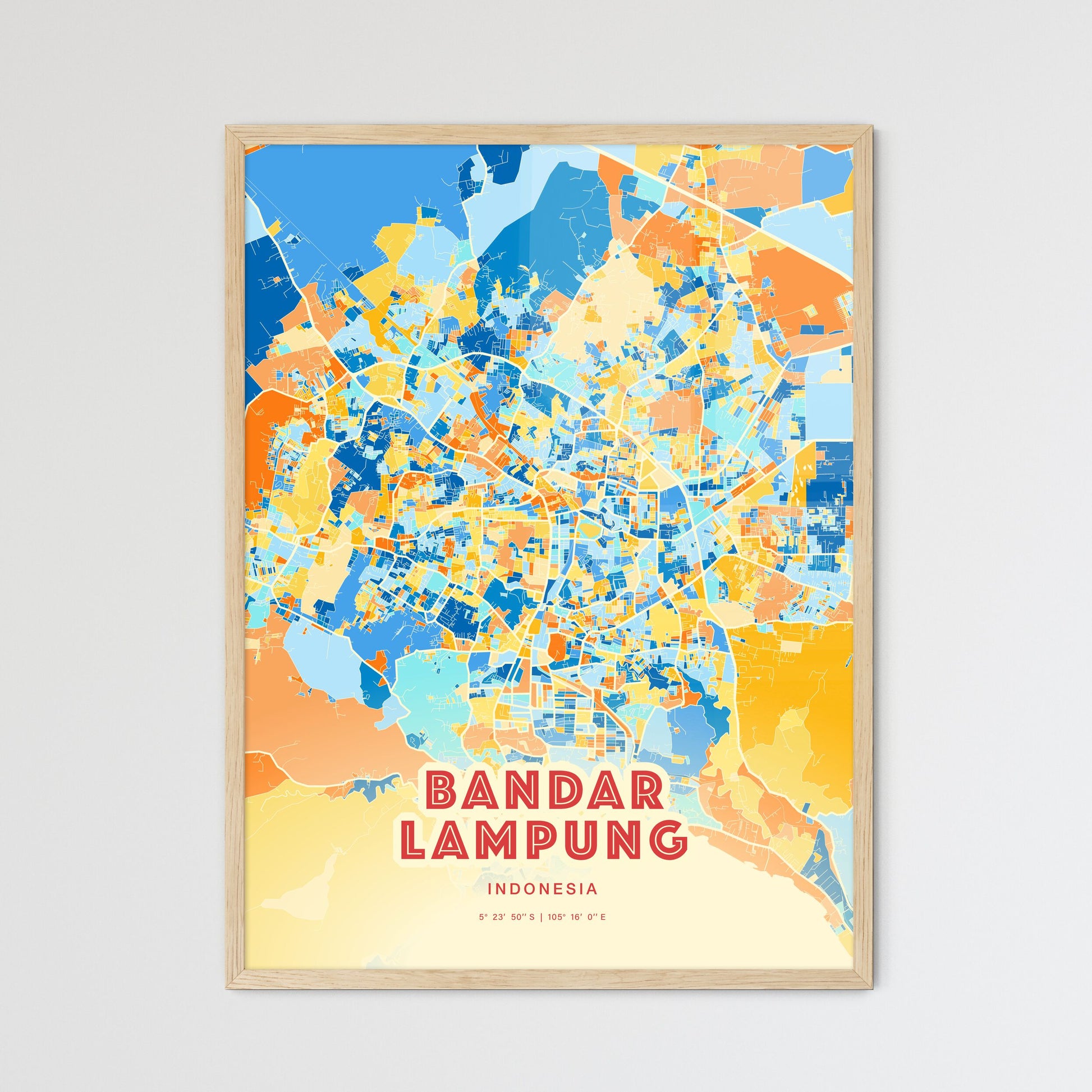 Colorful BANDAR LAMPUNG INDONESIA Fine Art Map Blue Orange