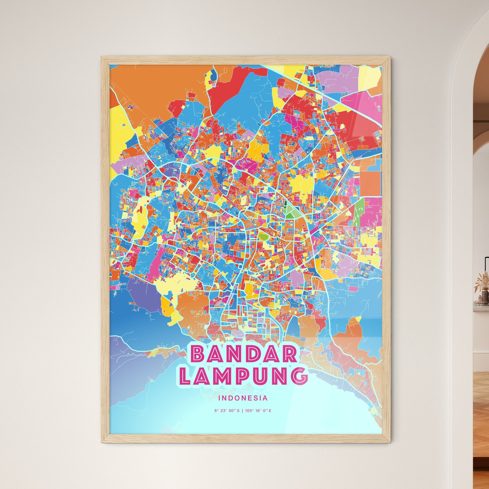 Colorful BANDAR LAMPUNG INDONESIA Fine Art Map Crazy Colors