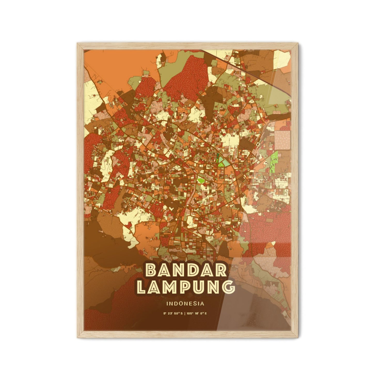 Colorful BANDAR LAMPUNG INDONESIA Fine Art Map Farmhouse