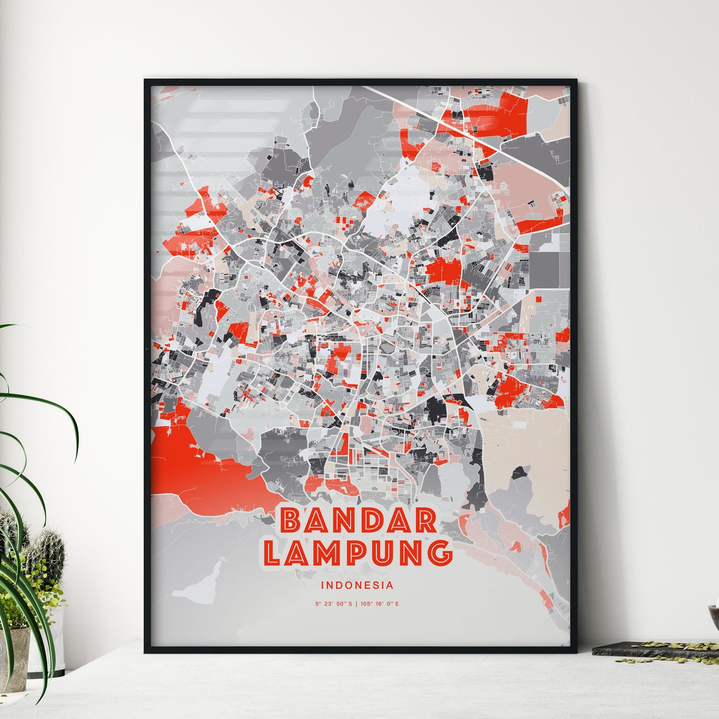 Colorful BANDAR LAMPUNG INDONESIA Fine Art Map Modern