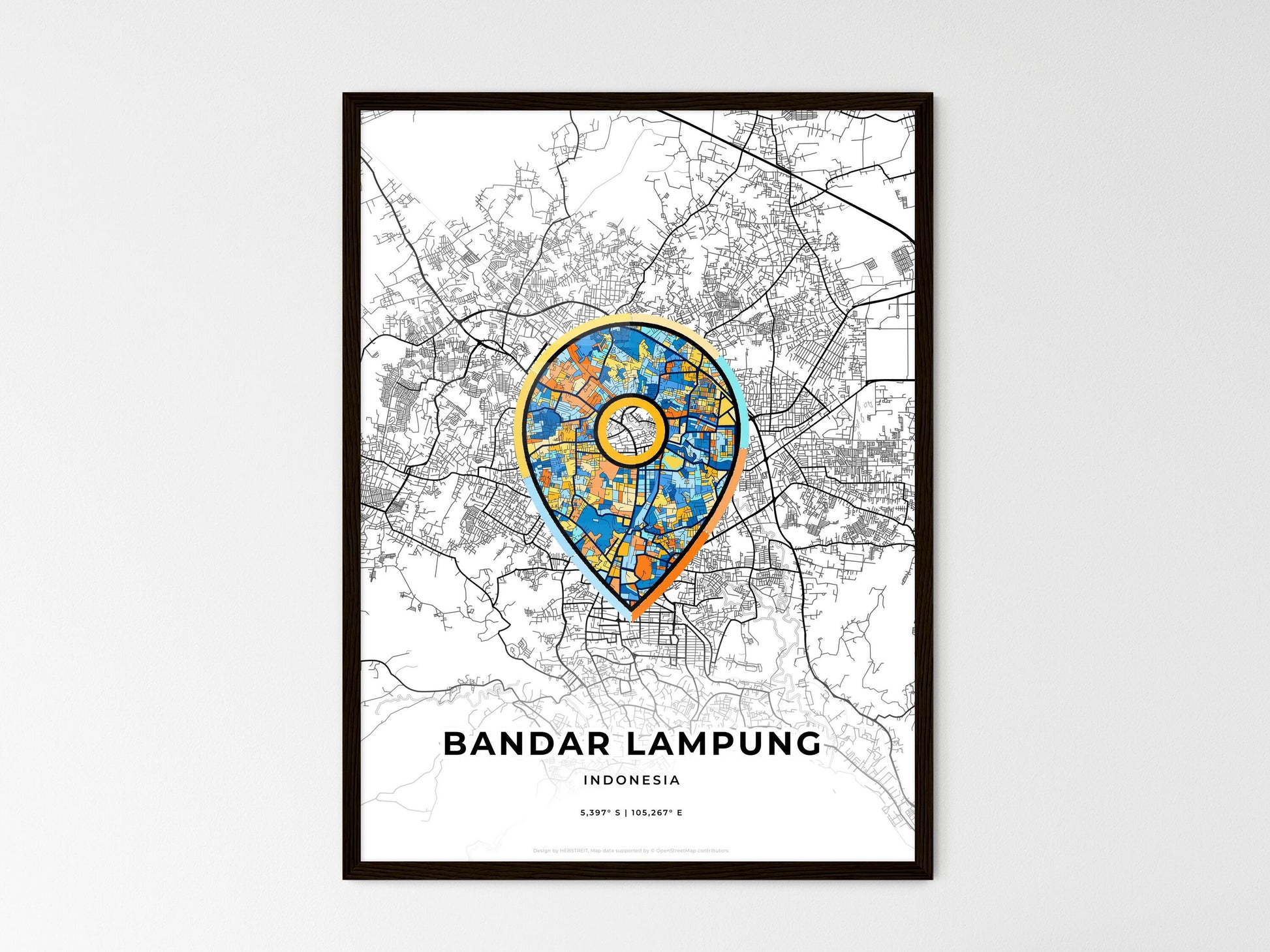 Bandar Lampung Indonesia wedding art map with pointer icon