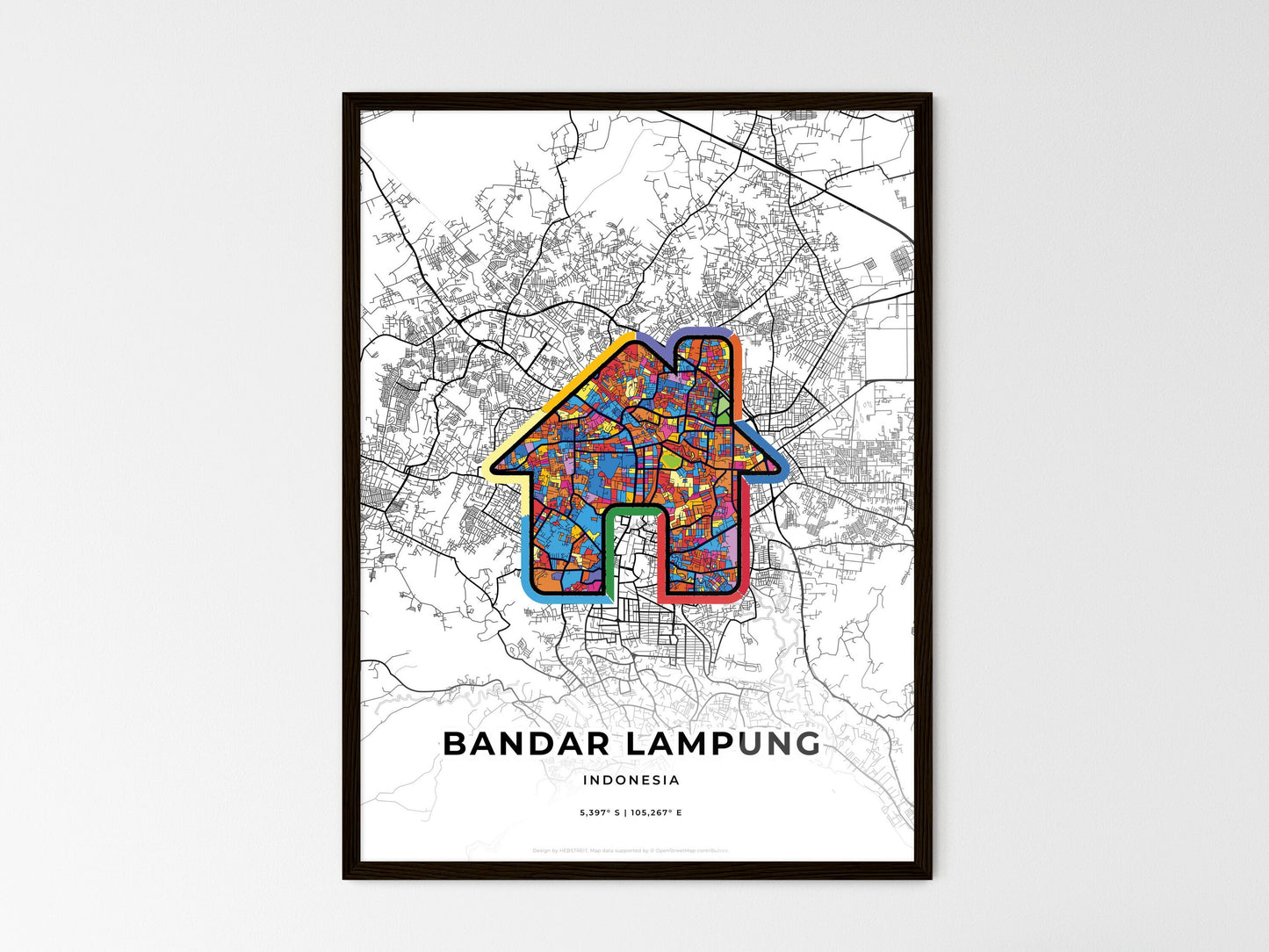 Bandar Lampung Indonesia wedding art map with home icon