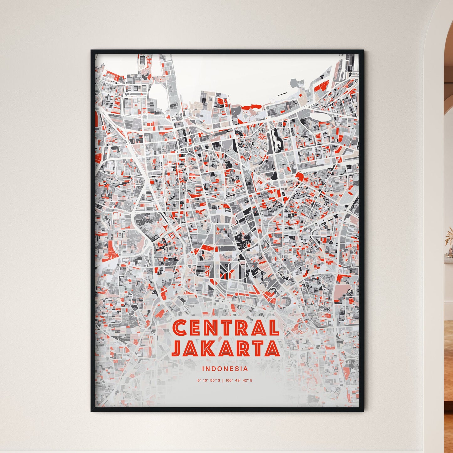 Colorful CENTRAL JAKARTA INDONESIA Fine Art Map Modern