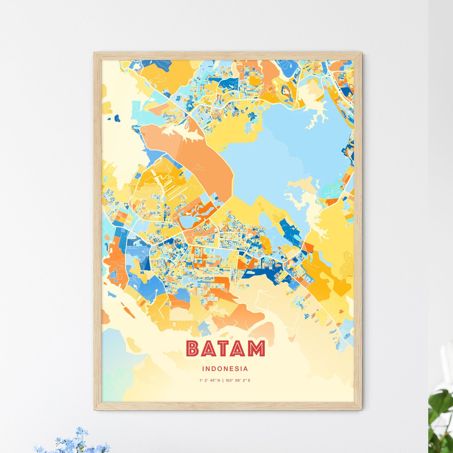 Colorful BATAM INDONESIA Fine Art Map Blue Orange