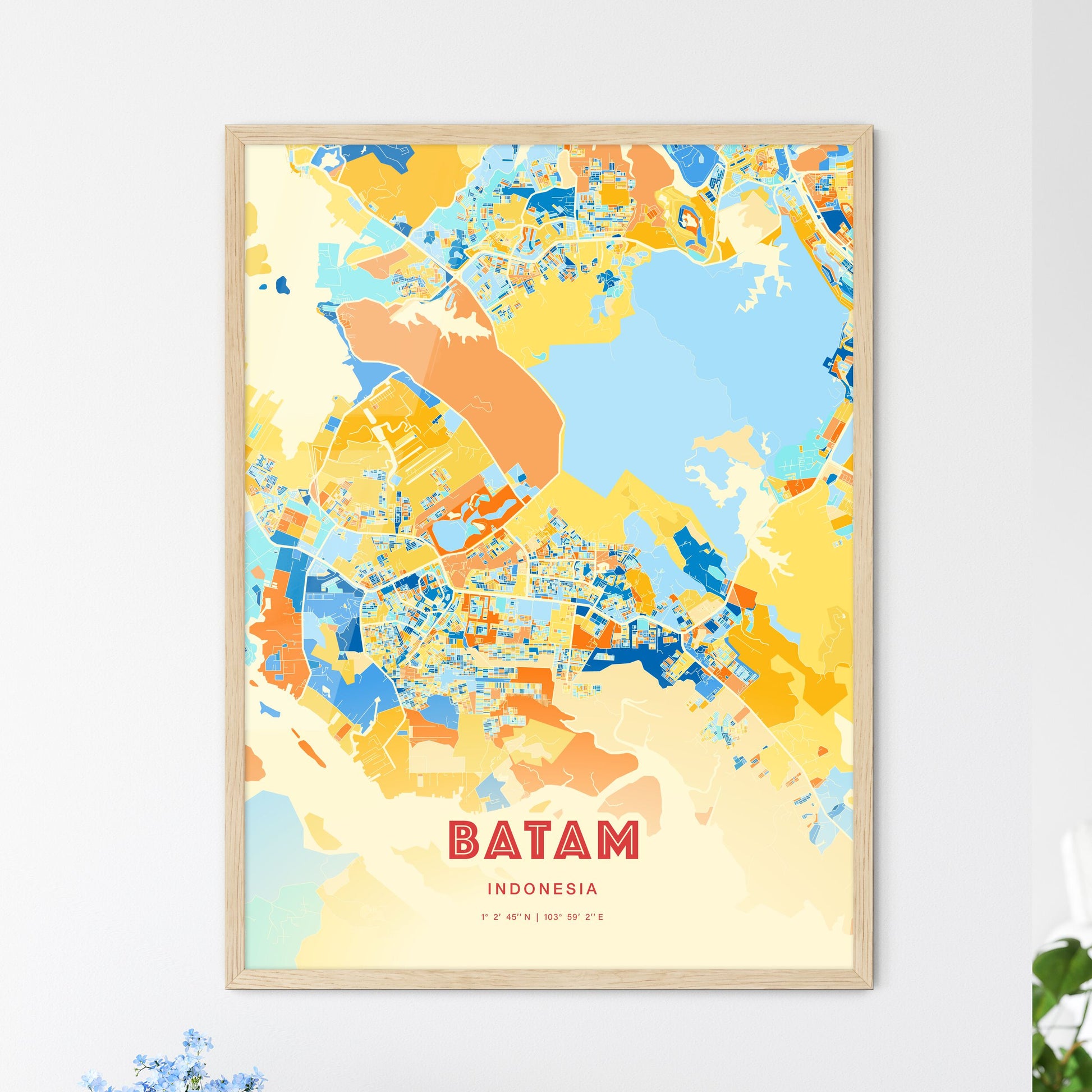 Colorful BATAM INDONESIA Fine Art Map Blue Orange