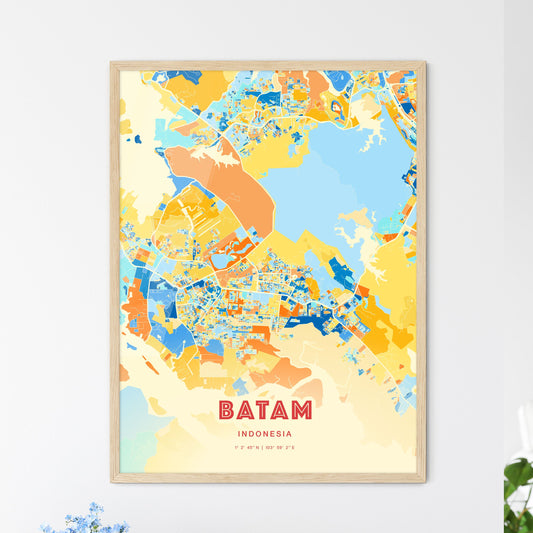 Colorful BATAM INDONESIA Fine Art Map Blue Orange