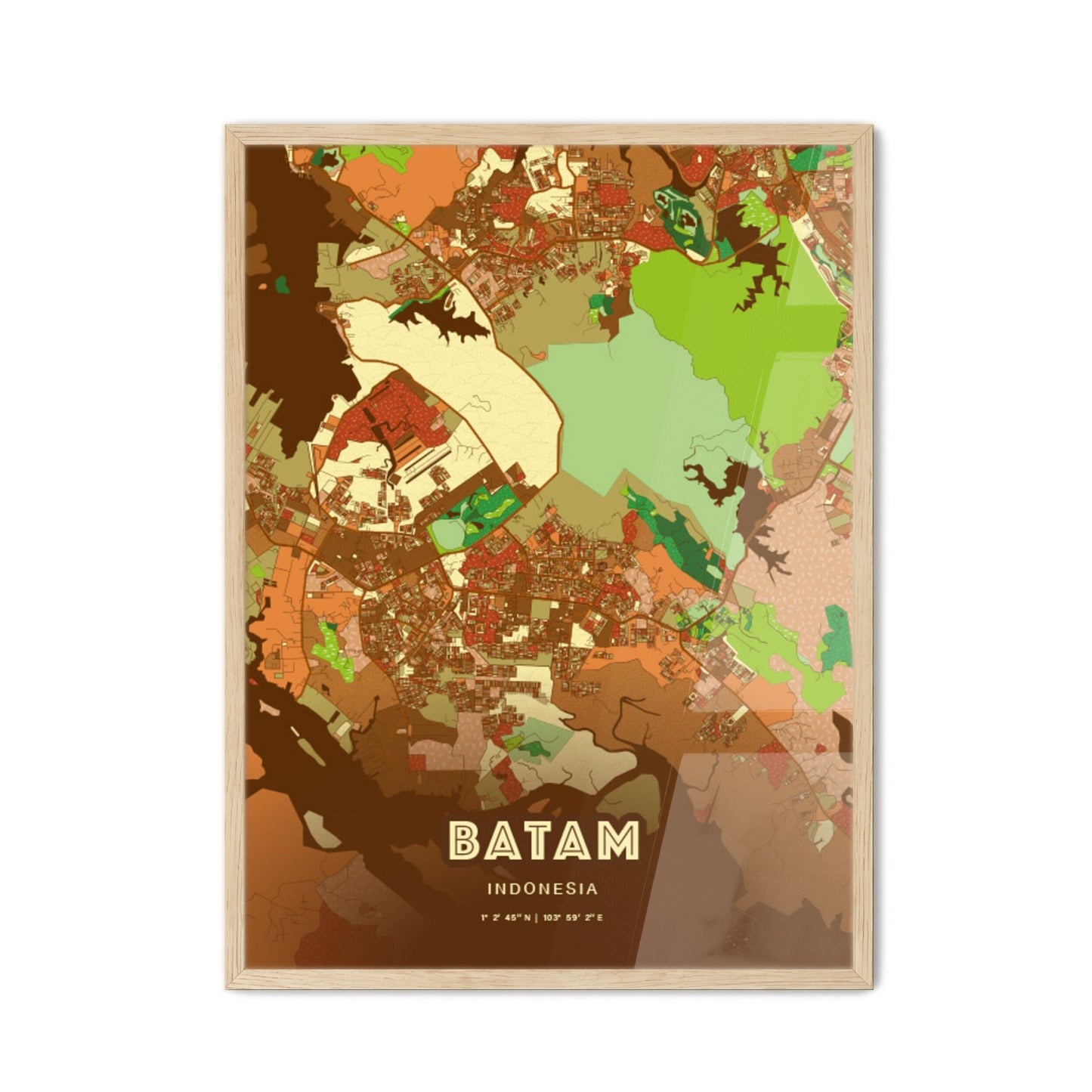 Colorful BATAM INDONESIA Fine Art Map Farmhouse