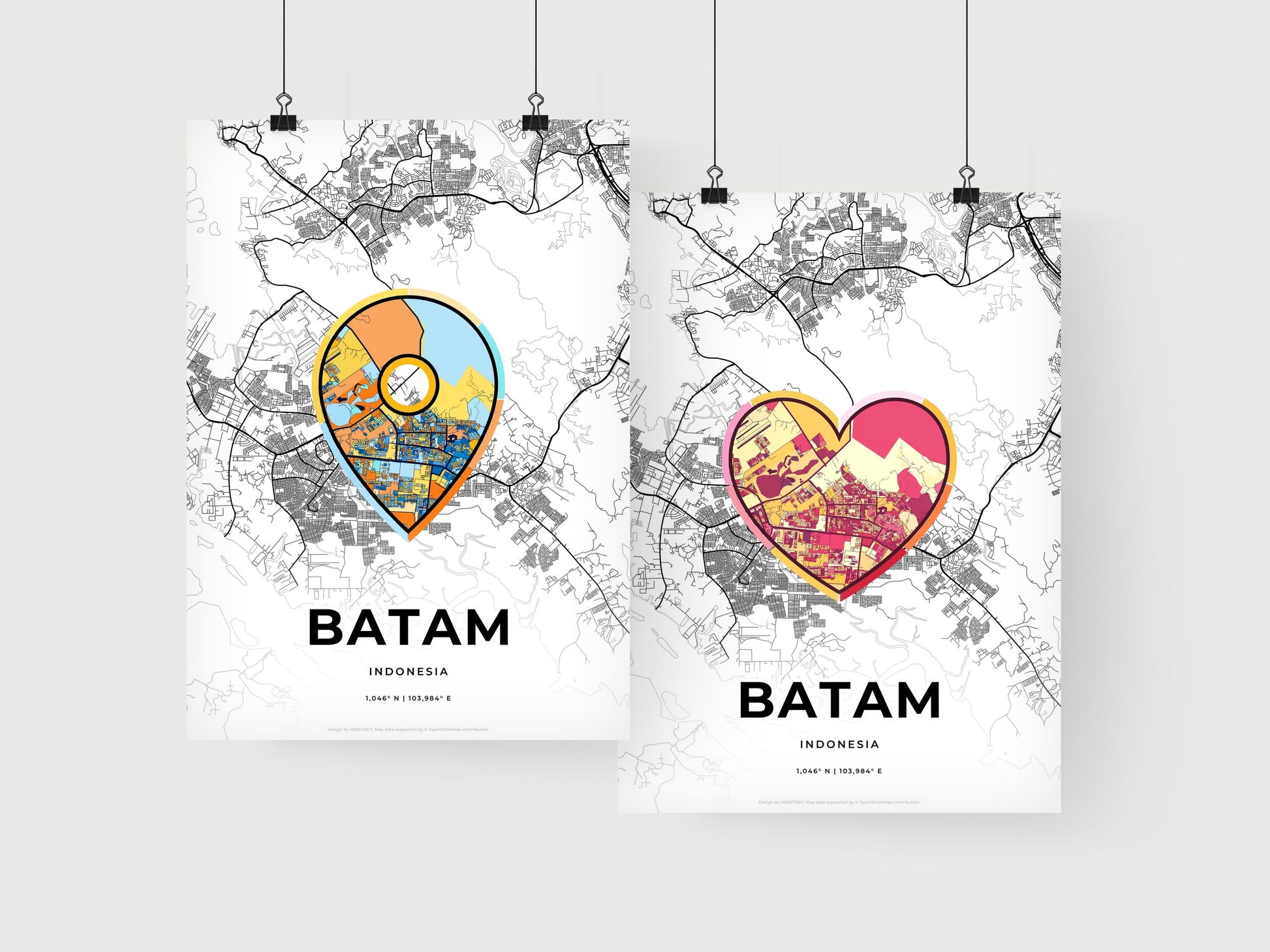 BATAM INDONESIA minimal art map with a colorful icon. Where it all began, Couple map gift.