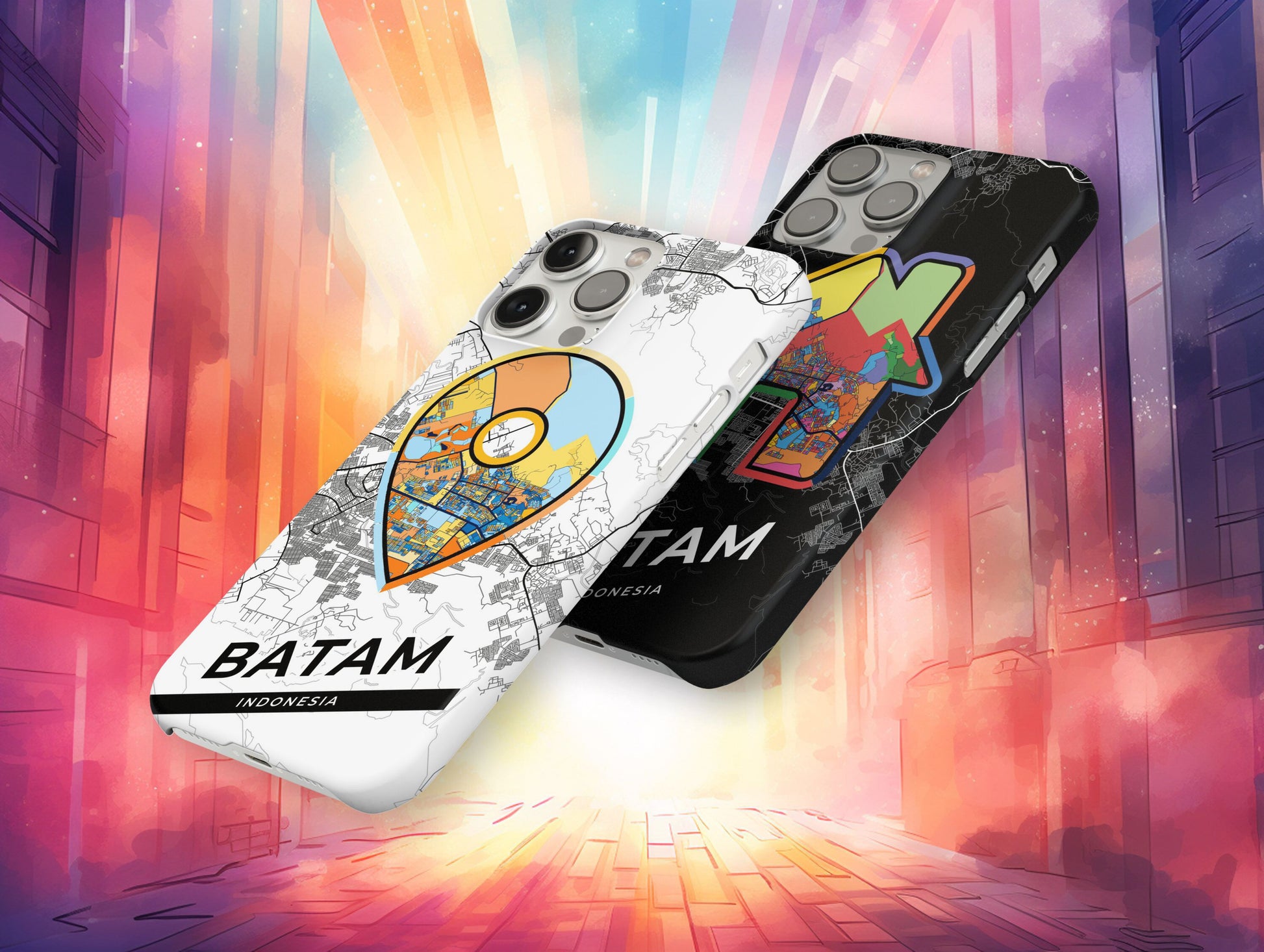 Batam Indonesia slim phone case with colorful icon. Birthday, wedding or housewarming gift. Couple match cases.
